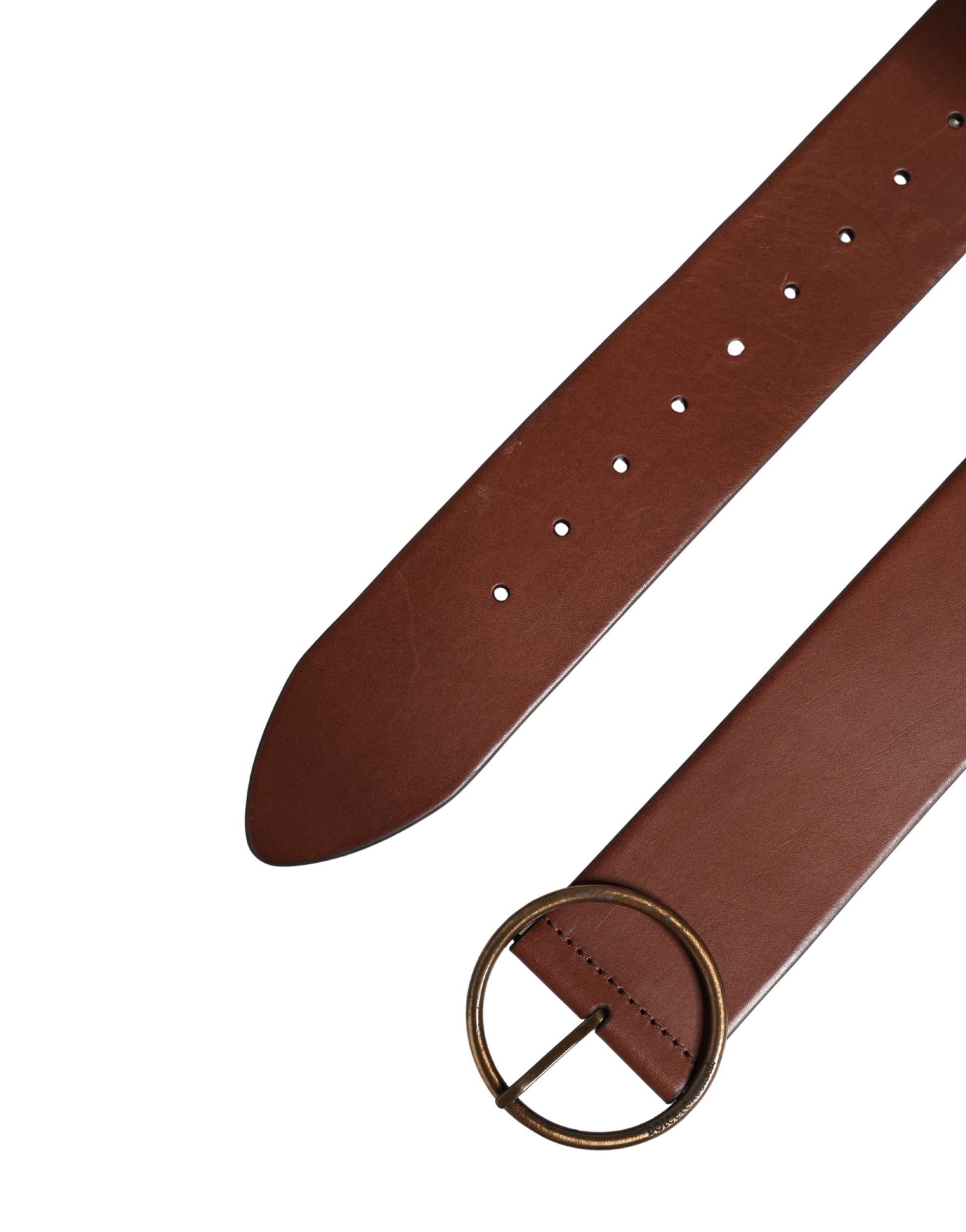 Dolce & Gabbana Brown Leather Wide Waist Metal Round Belt Curated Luxury Accessories by Orvyn