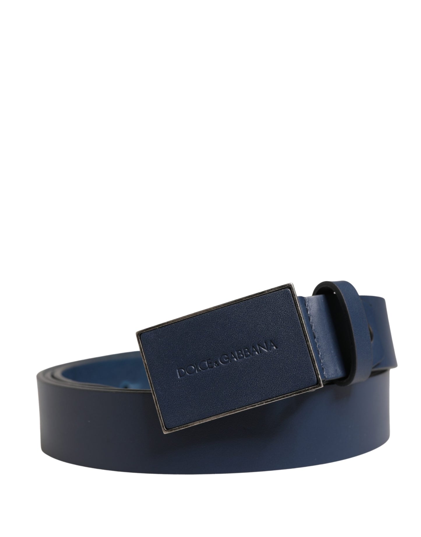 Dolce & Gabbana Men Blue Calf Leather Logo Metal Buckle Belt Curated Luxury Accessories by Orvyn