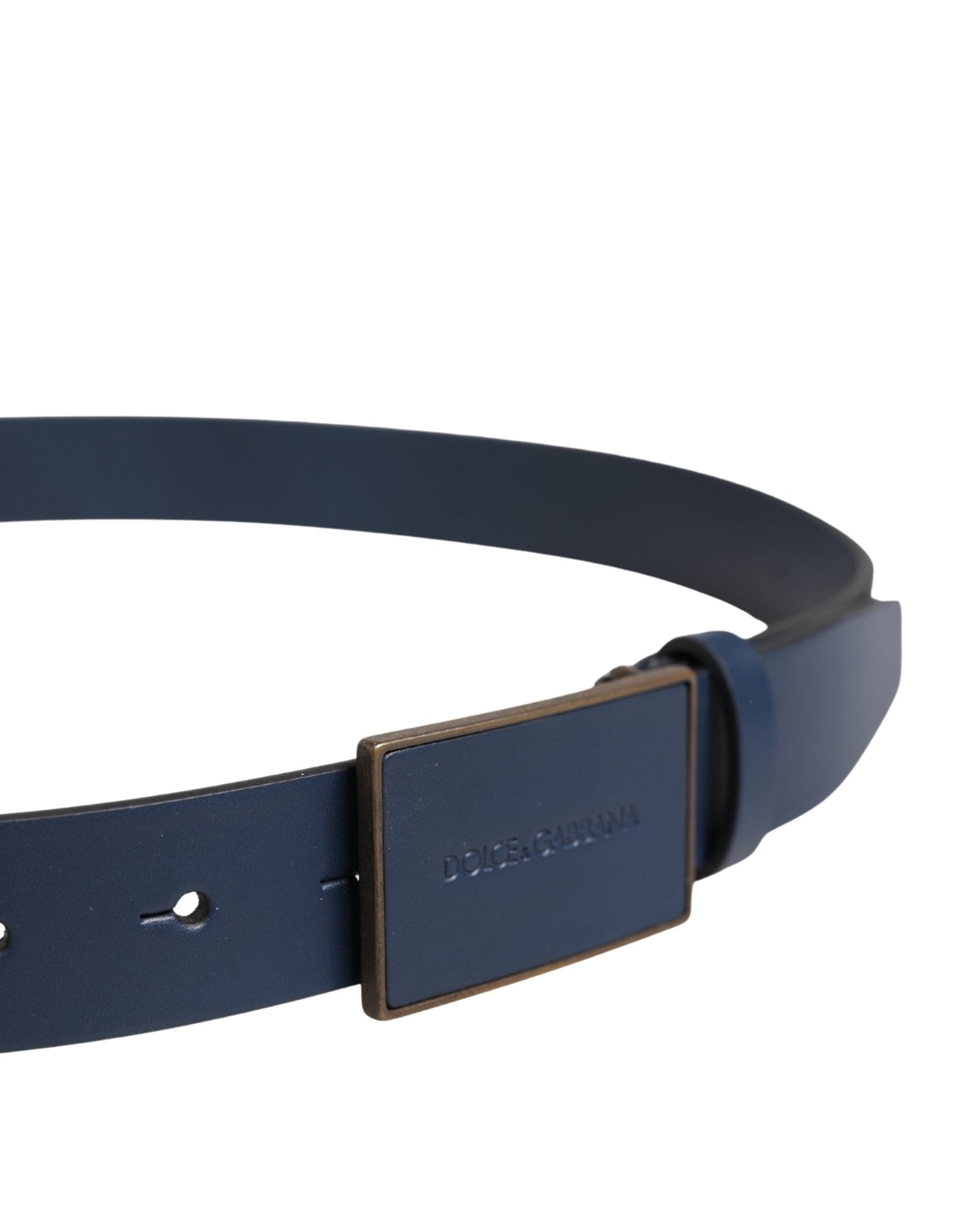 Dolce & Gabbana Men Blue Calf Leather Logo Metal Buckle Belt Curated Luxury Accessories by Orvyn