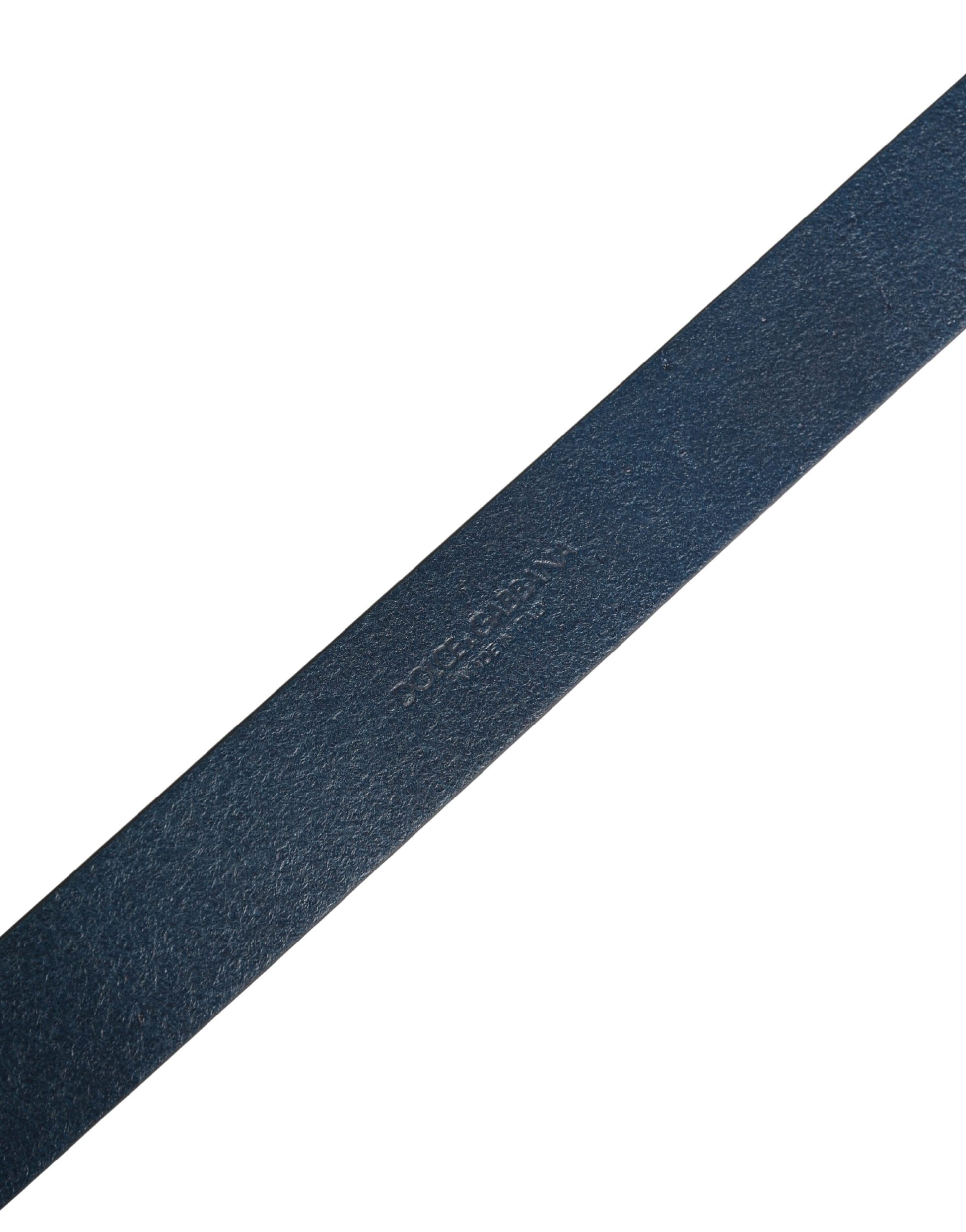 Dolce & Gabbana Men Blue Calf Leather Logo Metal Buckle Belt Curated Luxury Accessories by Orvyn