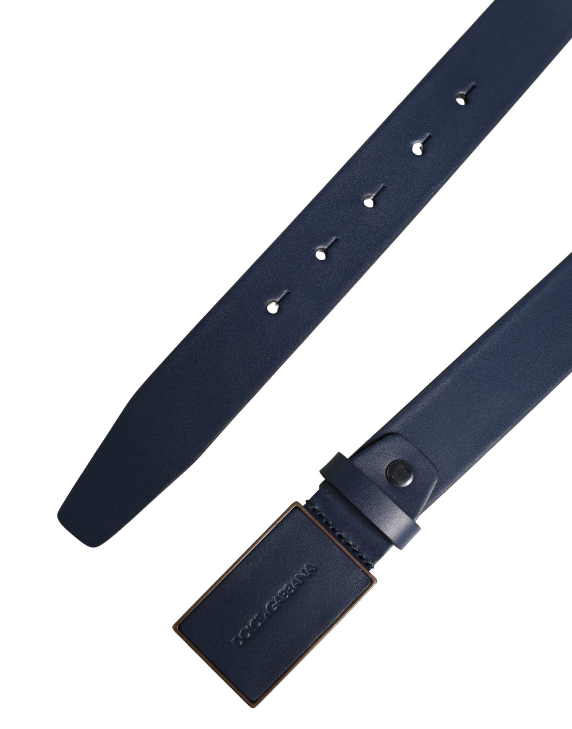 Dolce & Gabbana Men Blue Calf Leather Logo Metal Buckle Belt Curated Luxury Accessories by Orvyn