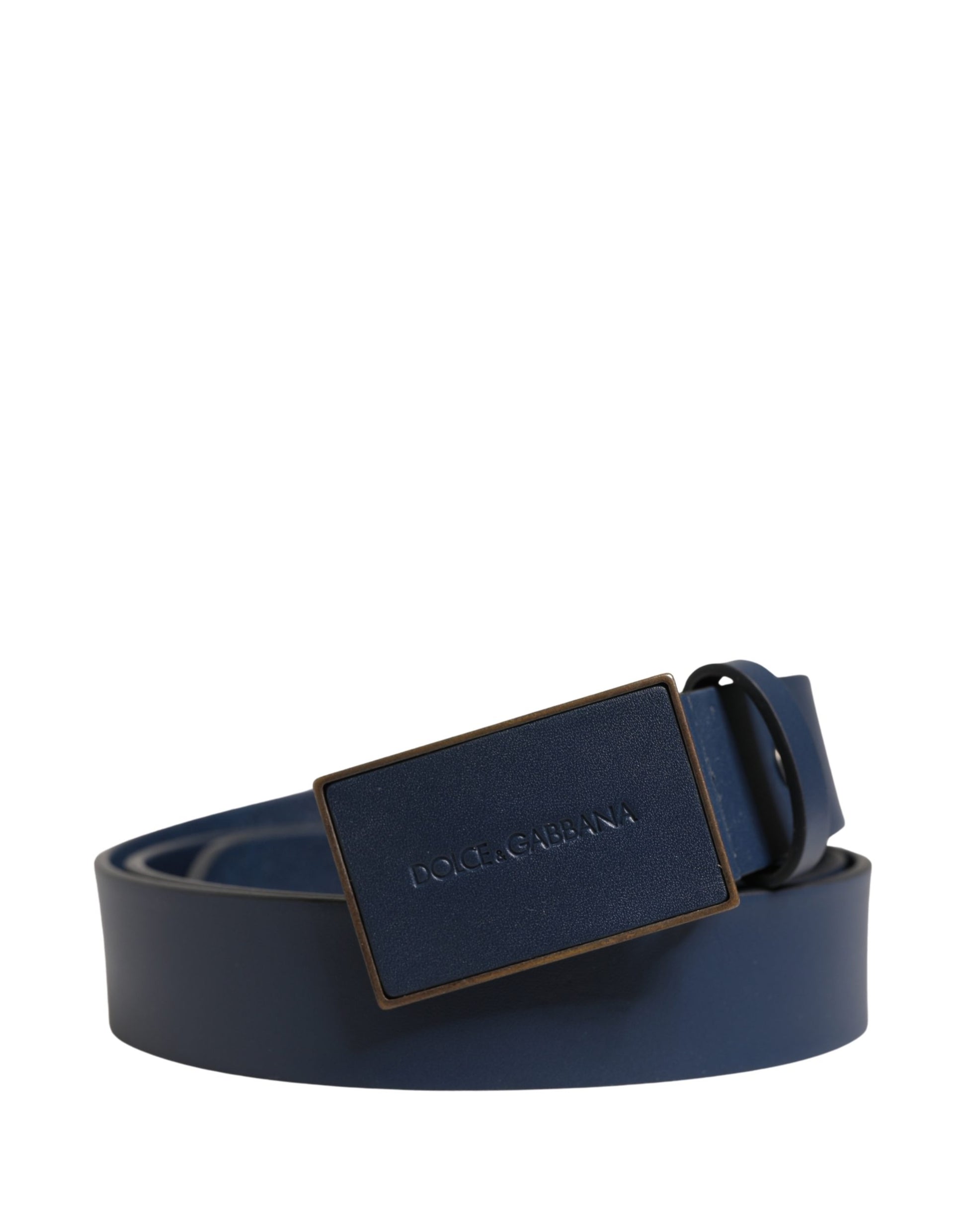 Dolce & Gabbana Men Blue Calf Leather Logo Metal Buckle Belt Curated Luxury Accessories by Orvyn