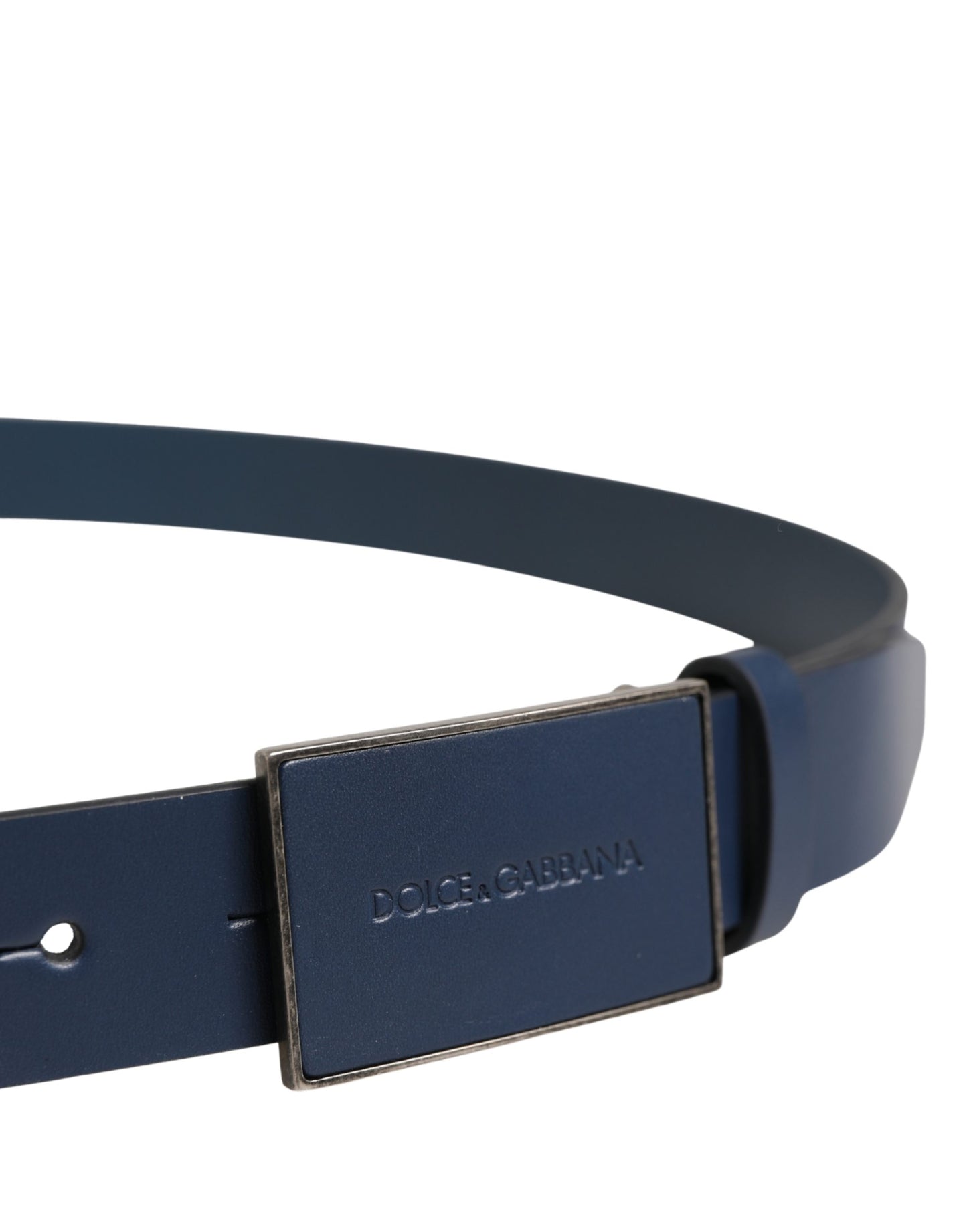 Dolce & Gabbana Men Blue Calf Leather Logo Metal Buckle Belt Curated Luxury Accessories by Orvyn