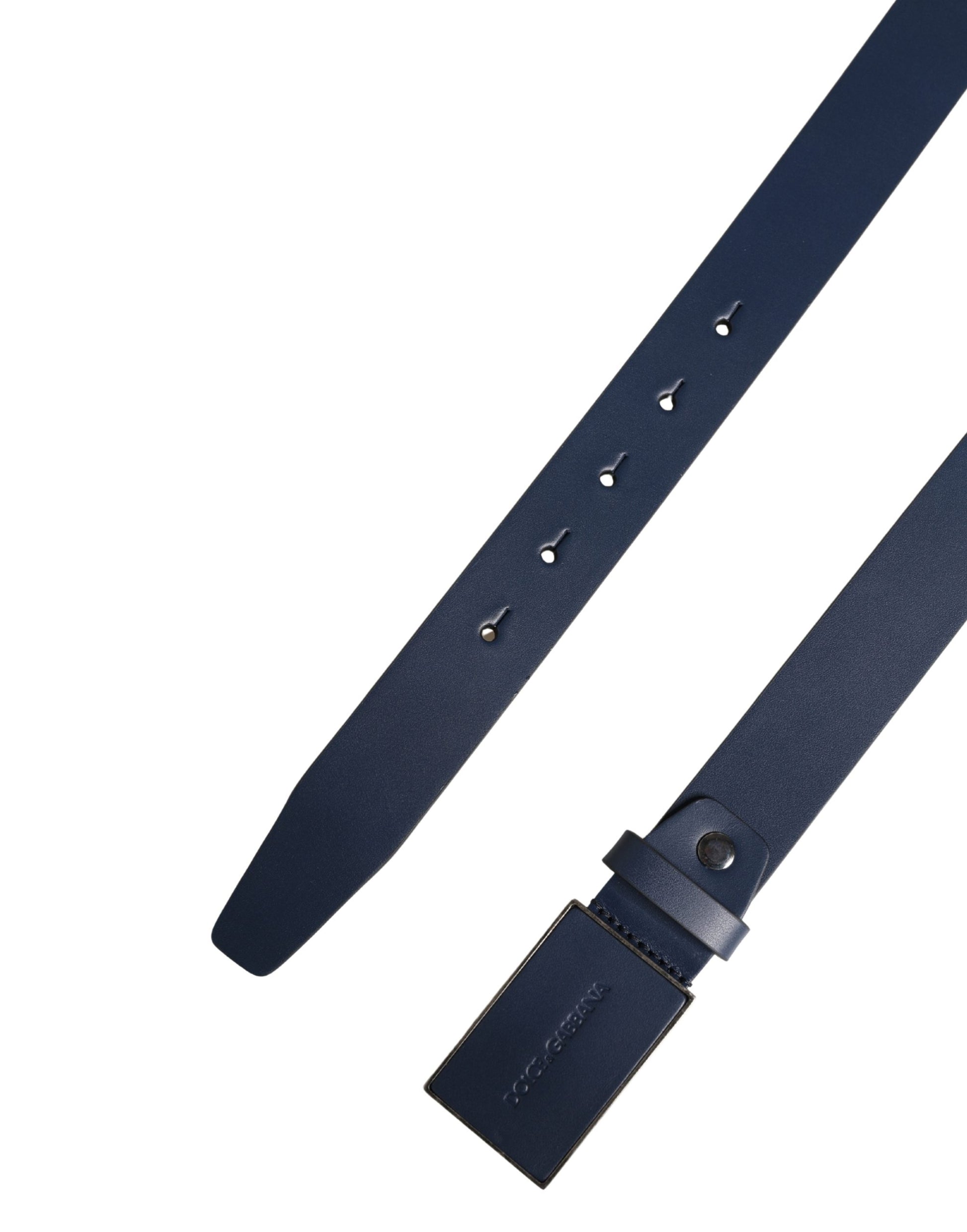 Dolce & Gabbana Men Blue Calf Leather Logo Metal Buckle Belt Curated Luxury Accessories by Orvyn