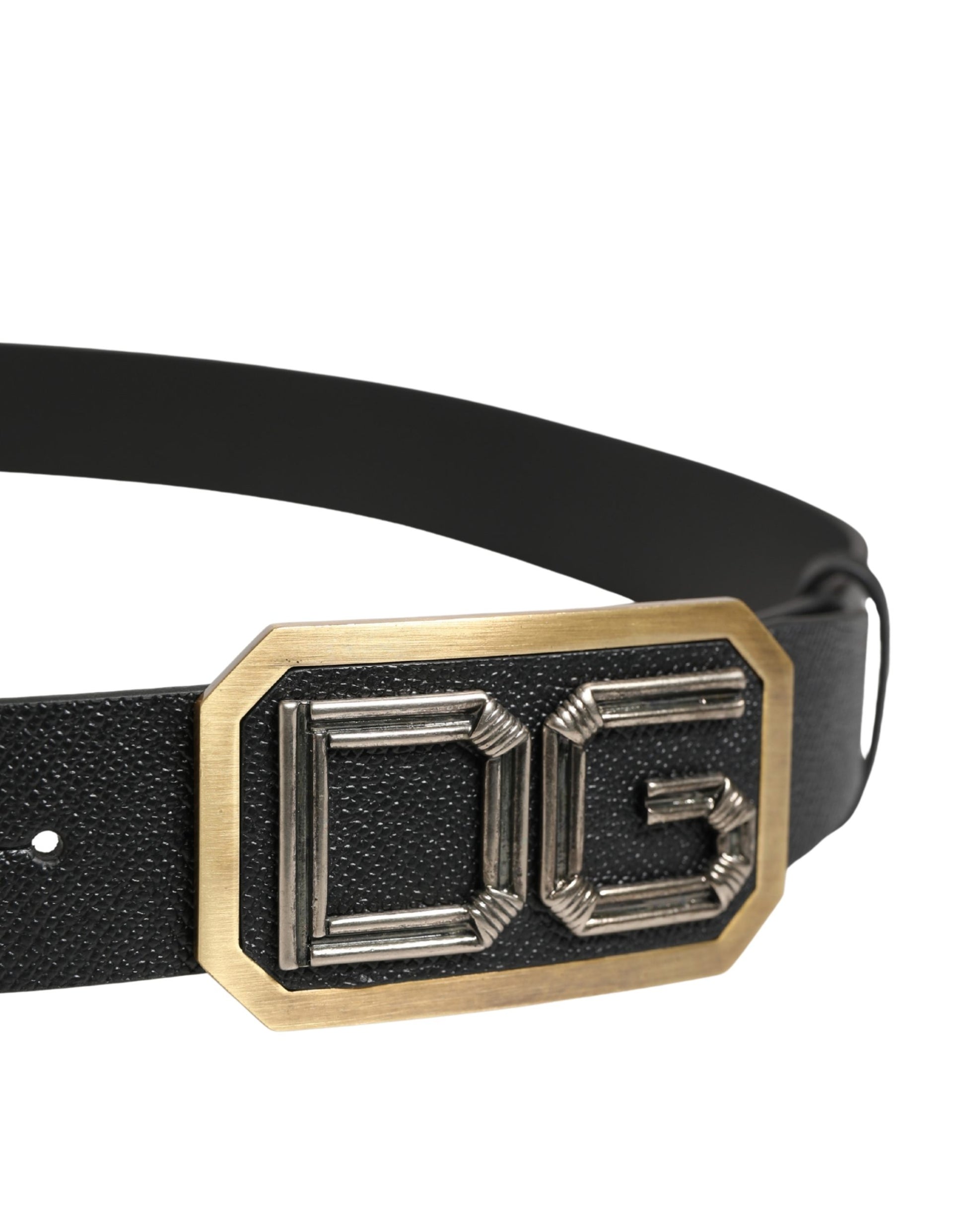 Dolce & Gabbana Men Black Leather DG Logo Metal Buckle Belt Curated Luxury Accessories by Orvyn