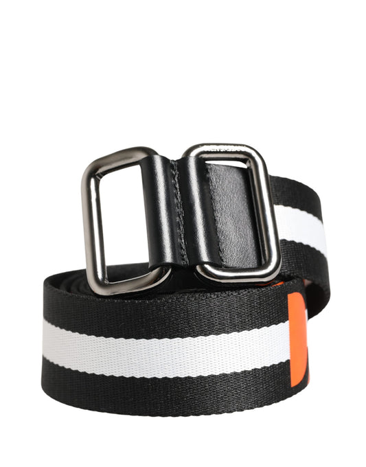 Dolce & Gabbana Men Black White Nylon Logo Metal Buckle Belt Curated Luxury Accessories by Orvyn