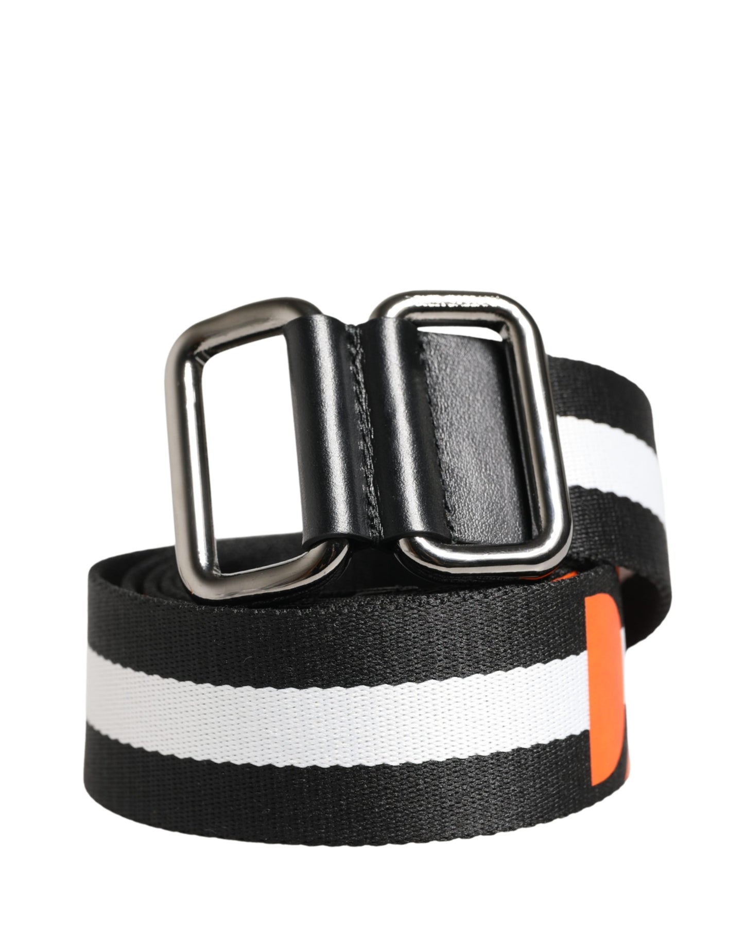 Dolce & Gabbana Men Black White Nylon Logo Metal Buckle Belt Curated Luxury Accessories by Orvyn