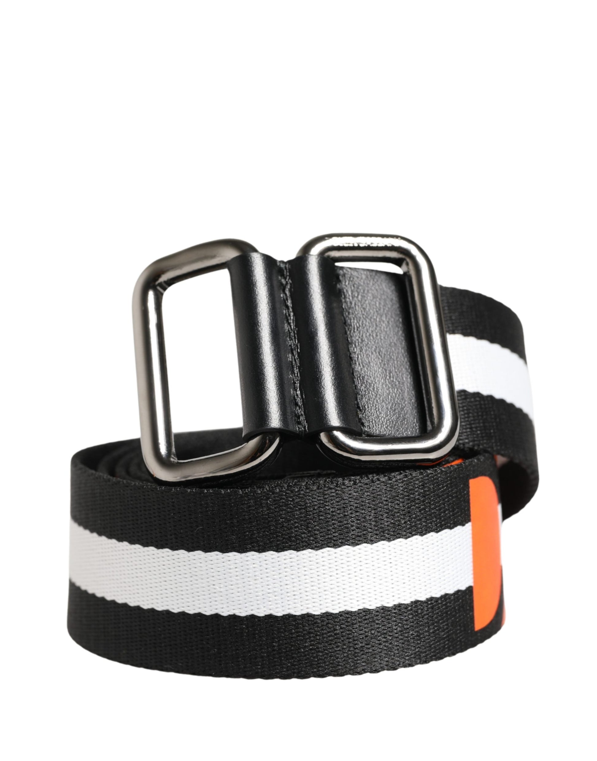 Dolce & Gabbana Men Black White Nylon Logo Metal Buckle Belt Curated Luxury Accessories by Orvyn