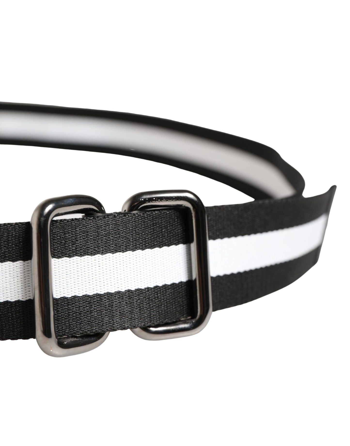 Dolce & Gabbana Men Black White Nylon Logo Metal Buckle Belt Curated Luxury Accessories by Orvyn
