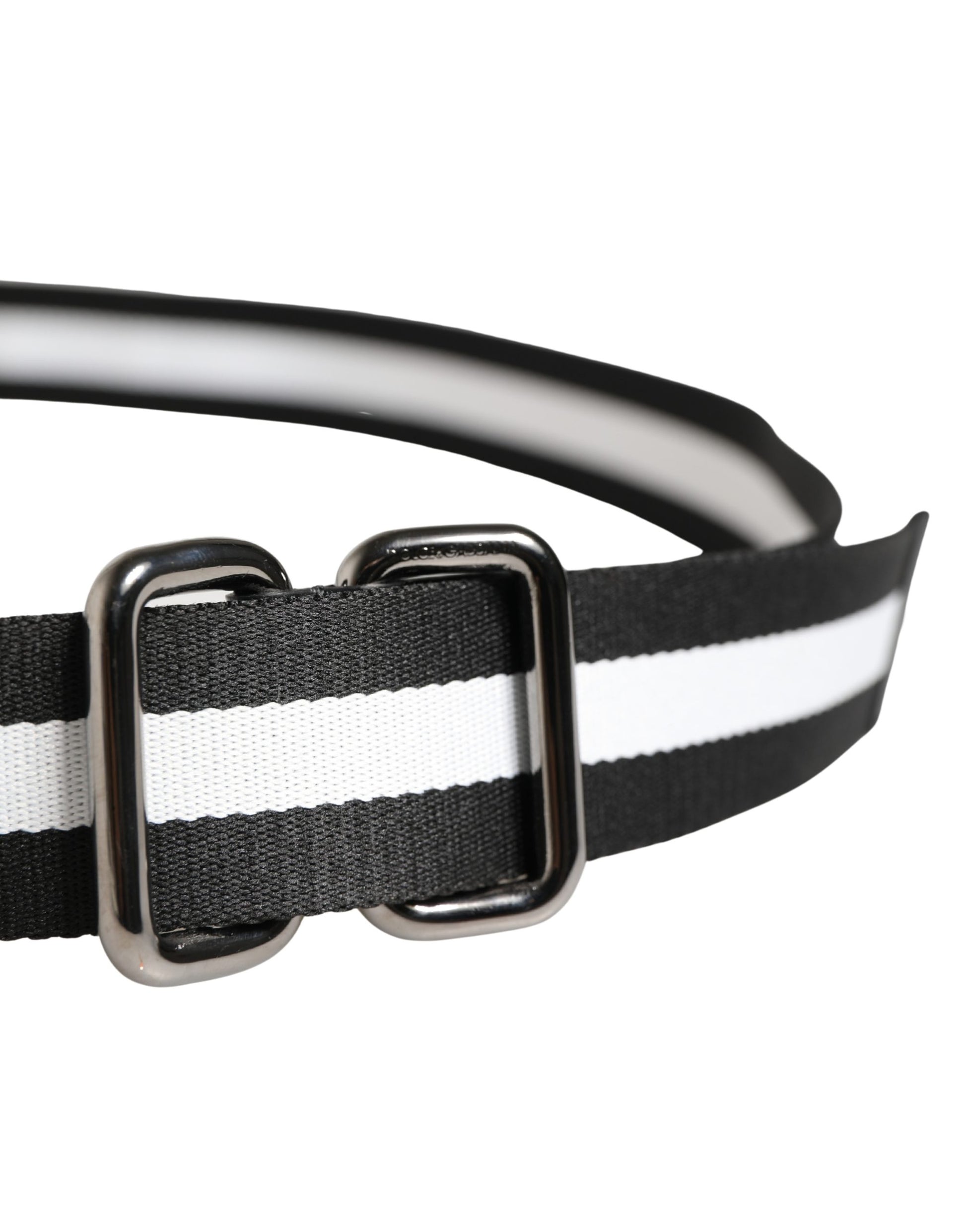 Dolce & Gabbana Men Black White Nylon Logo Metal Buckle Belt Curated Luxury Accessories by Orvyn