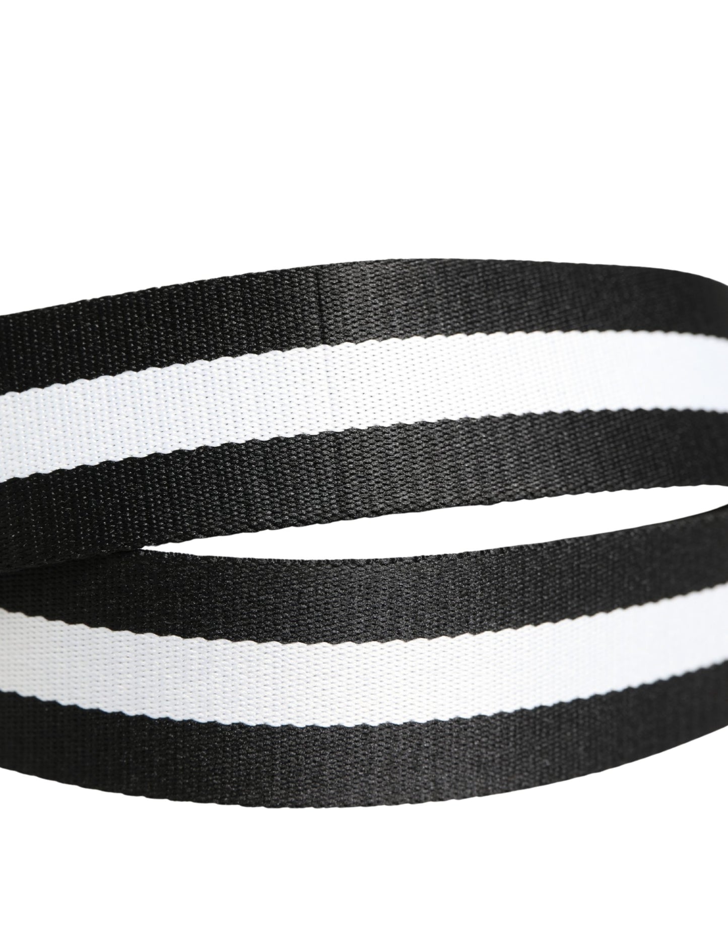 Dolce & Gabbana Men Black White Nylon Logo Metal Buckle Belt Curated Luxury Accessories by Orvyn