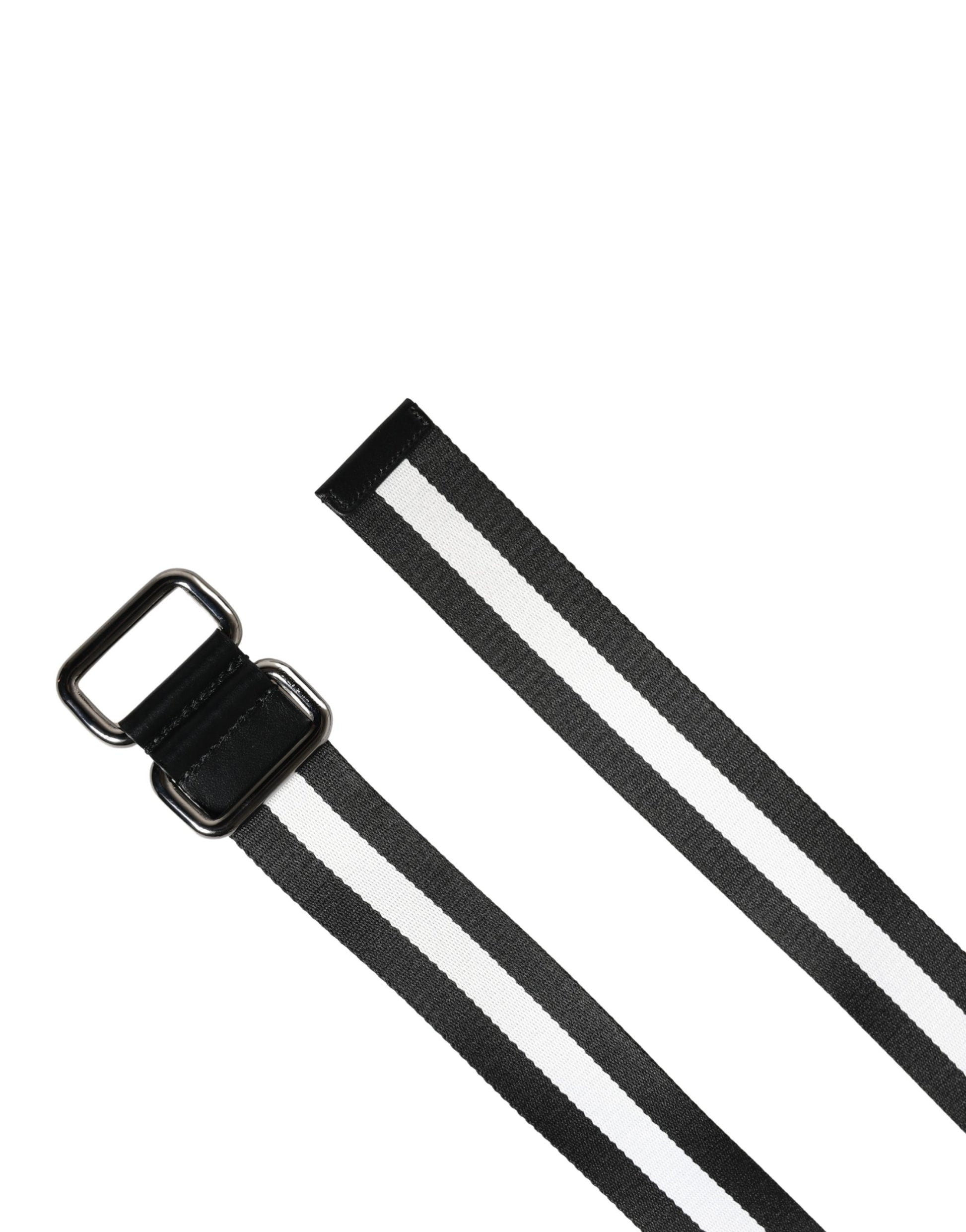 Dolce & Gabbana Men Black White Nylon Logo Metal Buckle Belt Curated Luxury Accessories by Orvyn