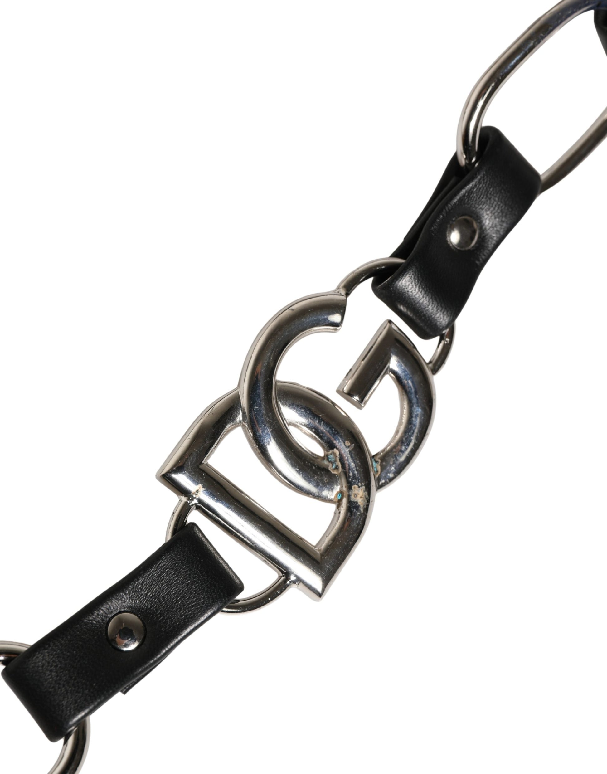 Dolce & Gabbana Black Leather Silver Chain Bag Accessory Shoulder Strap Curated Luxury Accessories by Orvyn
