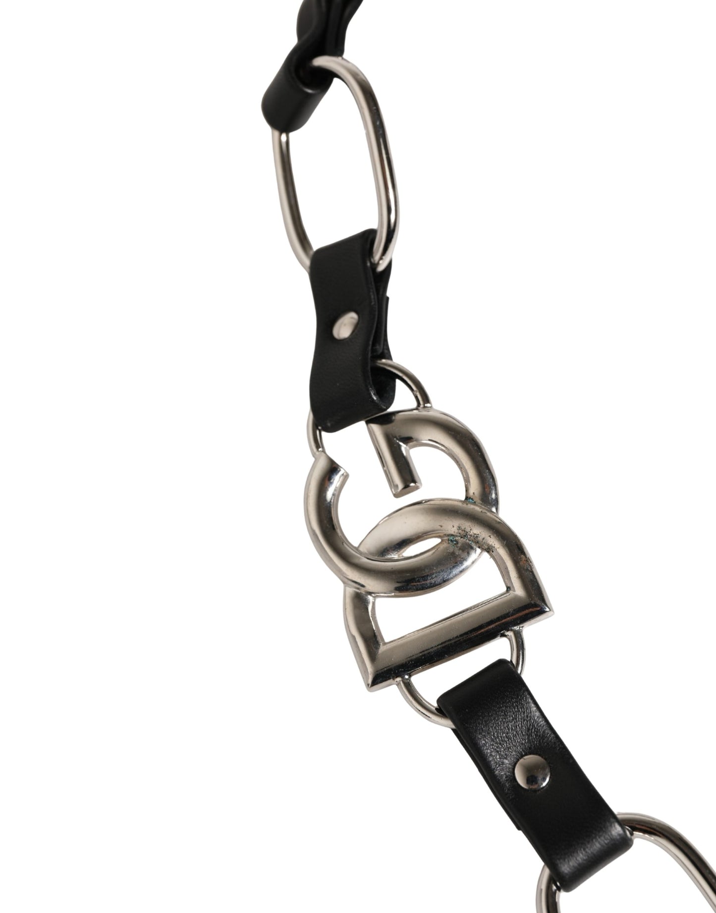 Dolce & Gabbana Black Leather Silver Chain Bag Accessory Shoulder Strap Curated Luxury Accessories by Orvyn