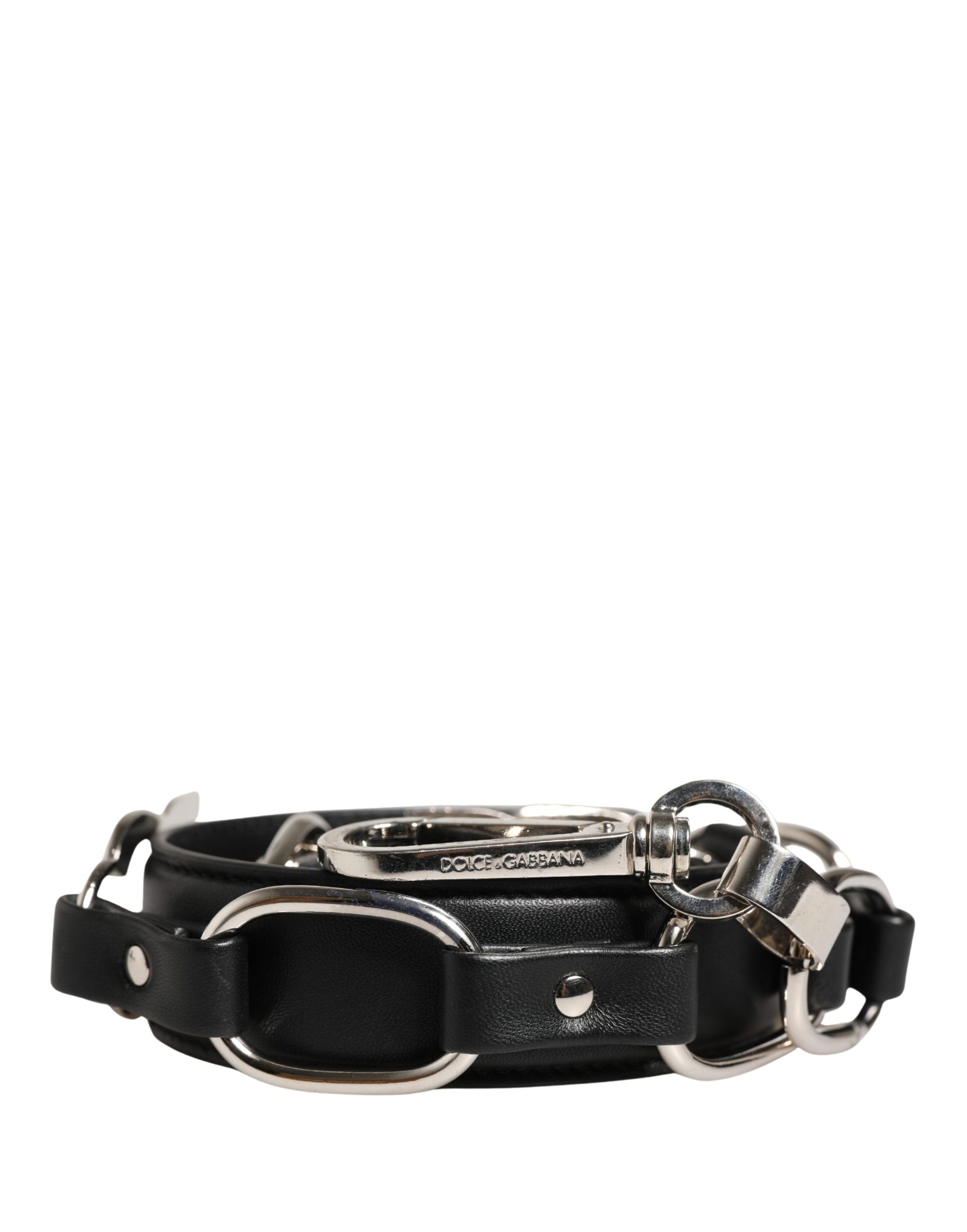 Dolce & Gabbana Black Leather Silver Chain Bag Accessory Shoulder Strap Curated Luxury Accessories by Orvyn