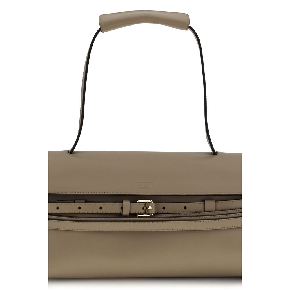 Moschino Beige Calf Leather Bos Taurus Shoulder Bag Curated Luxury Accessories by Orvyn