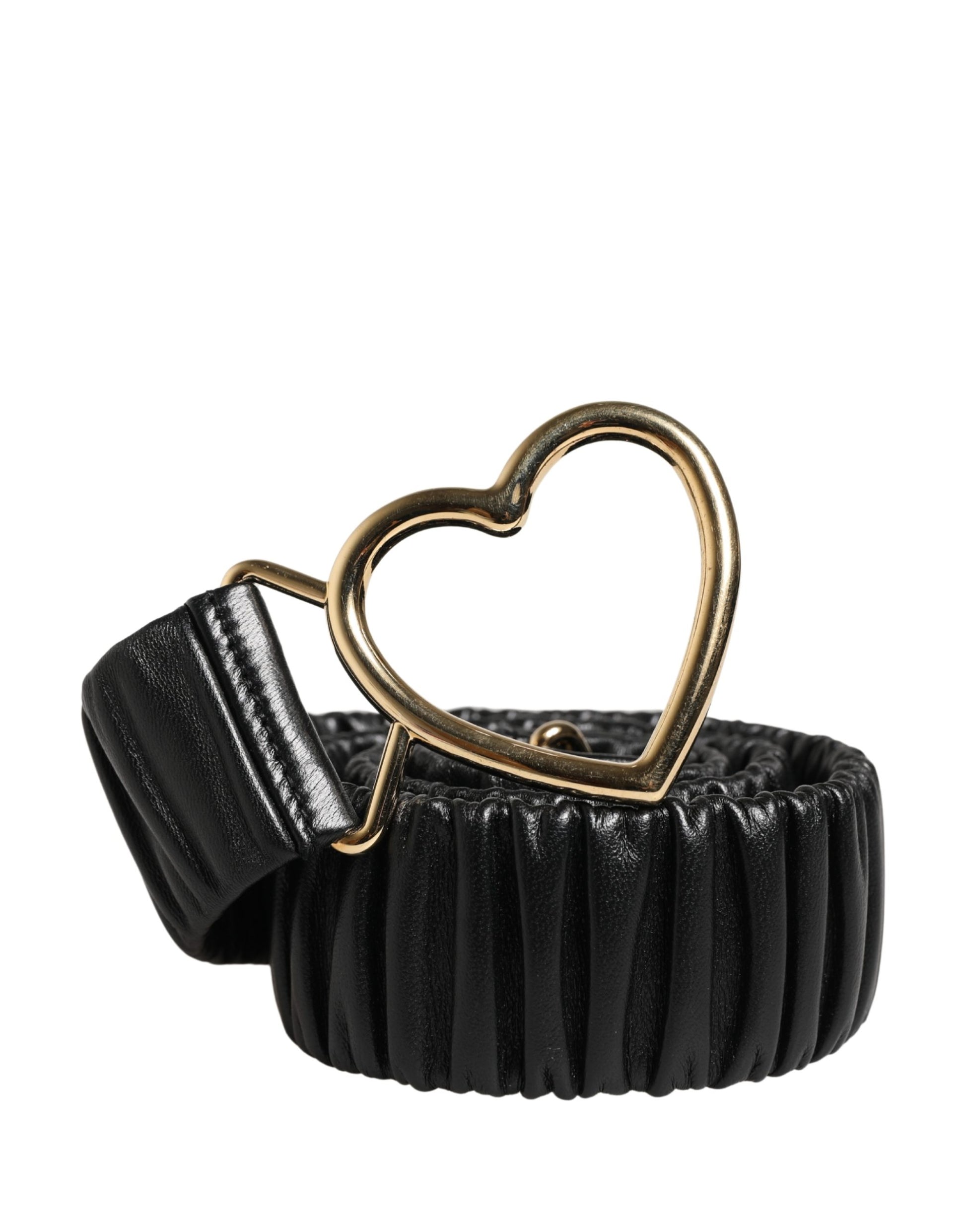 Dolce & Gabbana Black Leather Gold Heart Metal Buckle Belt Curated Luxury Accessories by Orvyn