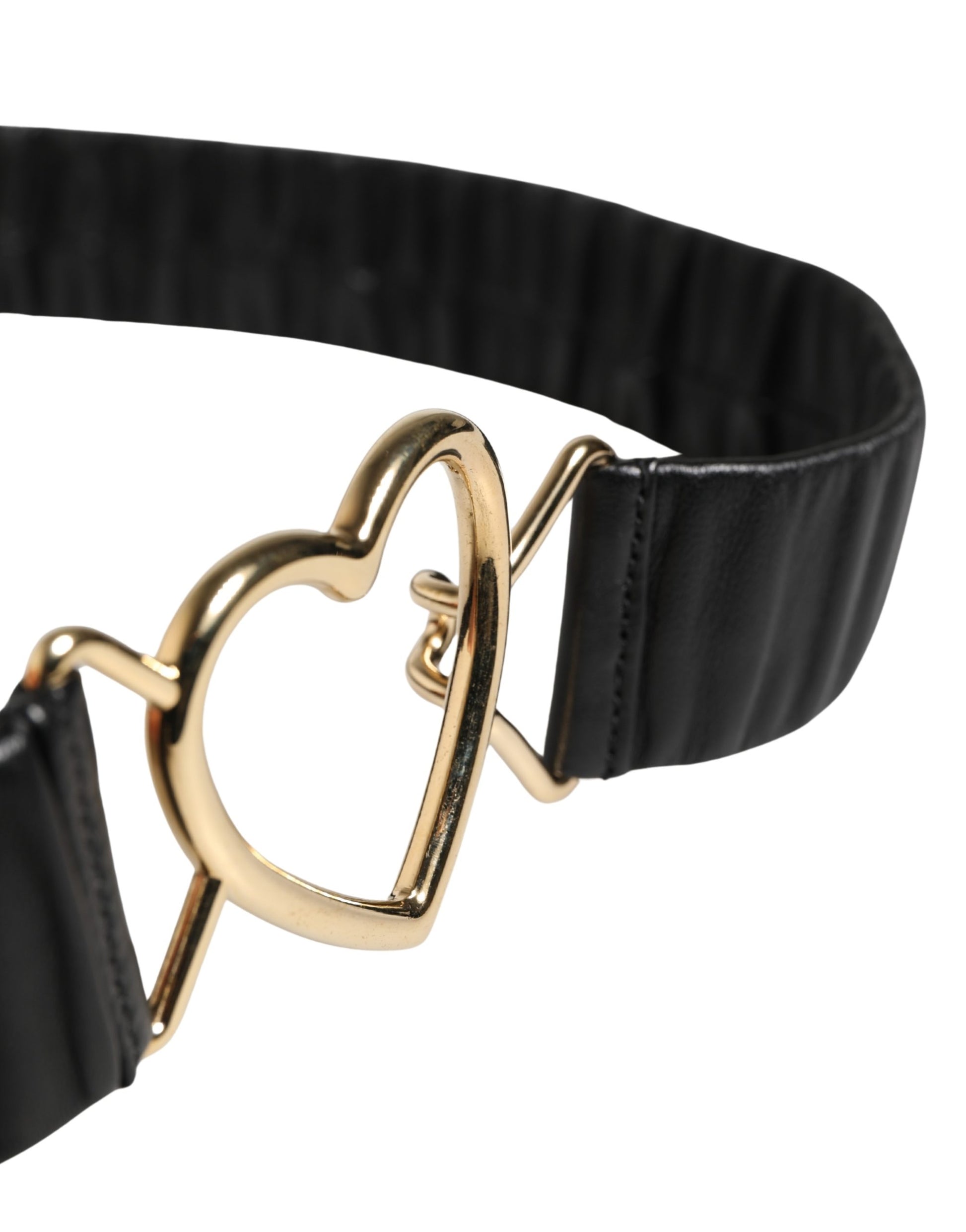 Dolce & Gabbana Black Leather Gold Heart Metal Buckle Belt Curated Luxury Accessories by Orvyn