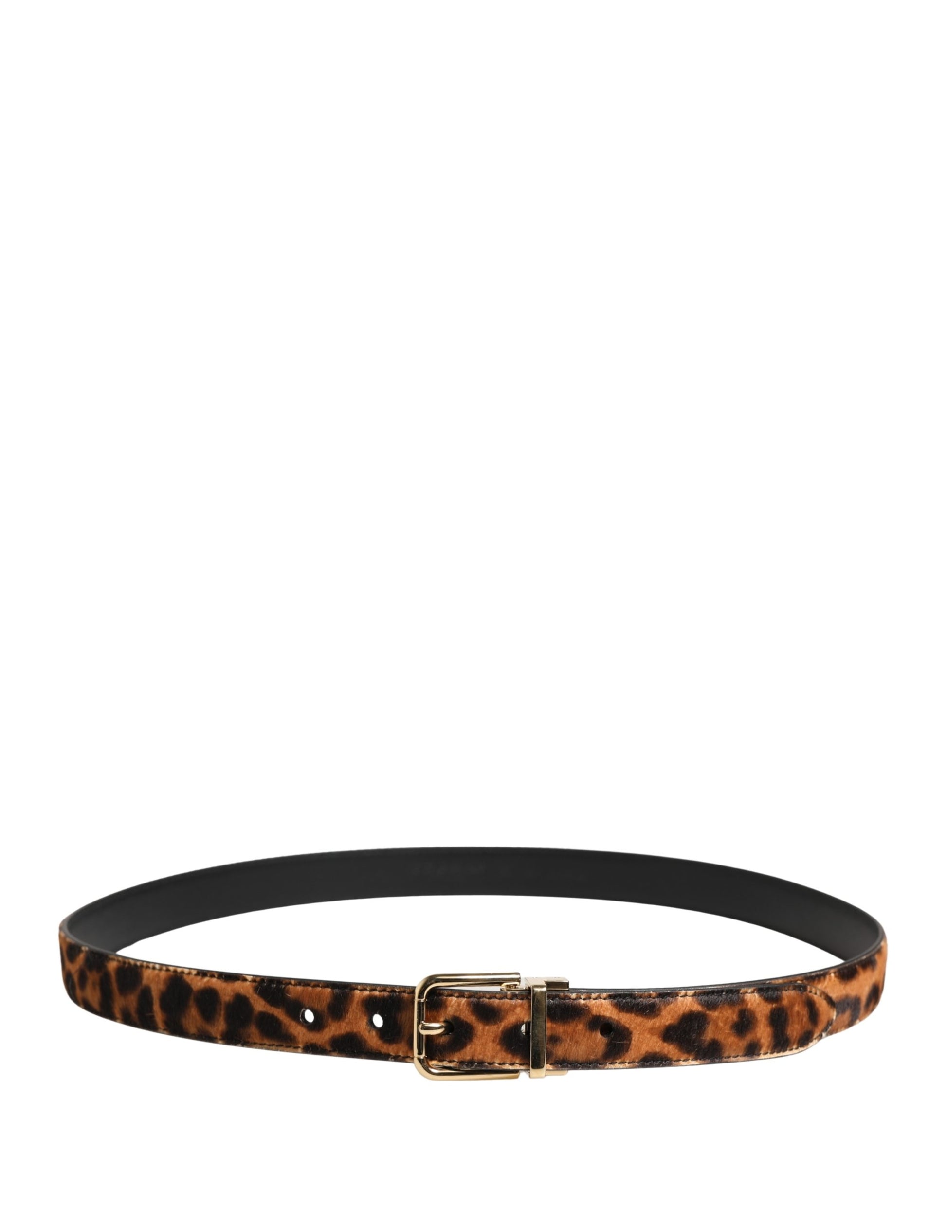 Dolce & Gabbana Brown Calf Fur Leopard Metal Buckle Belt Curated Luxury Accessories by Orvyn