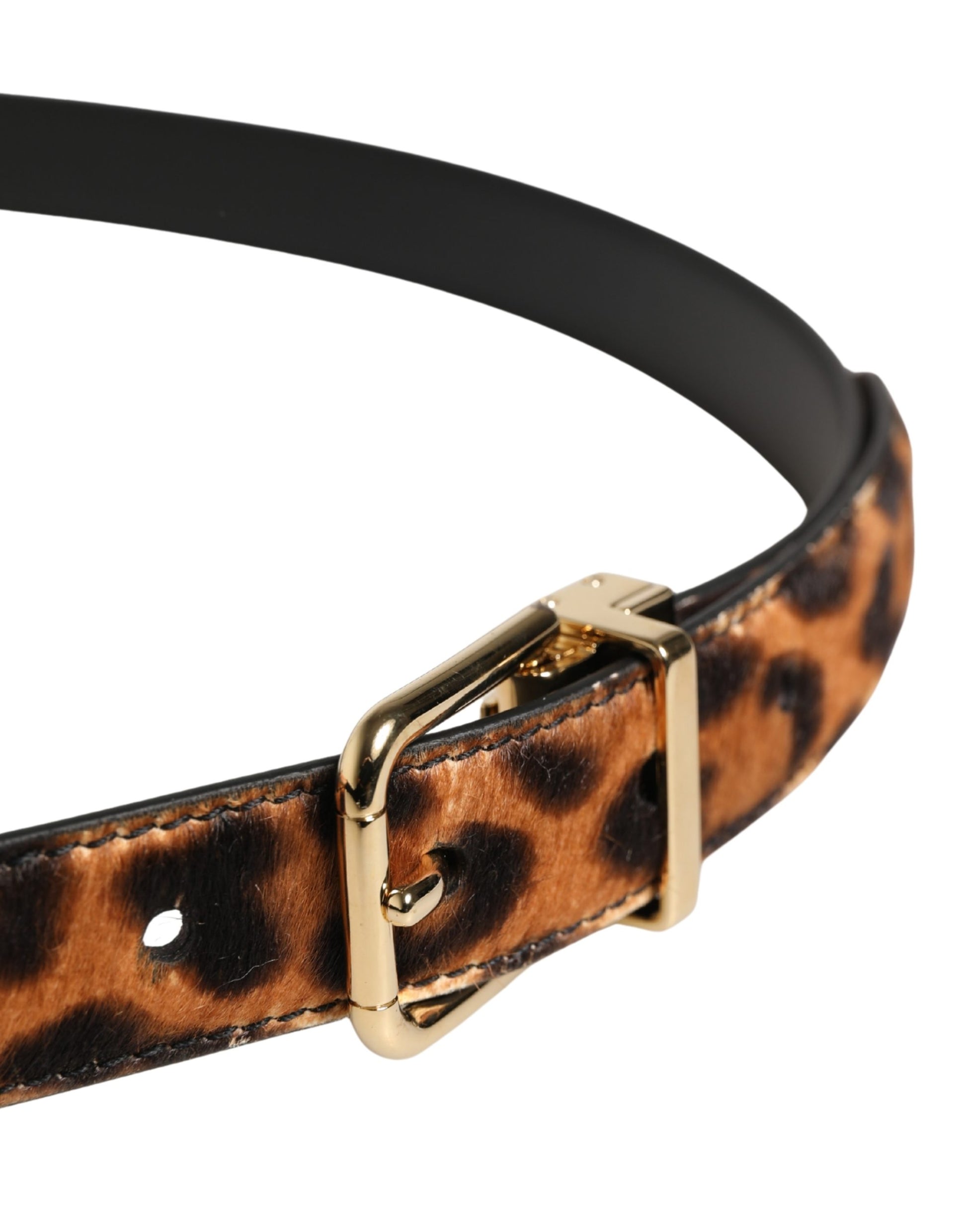 Dolce & Gabbana Brown Calf Fur Leopard Metal Buckle Belt Curated Luxury Accessories by Orvyn
