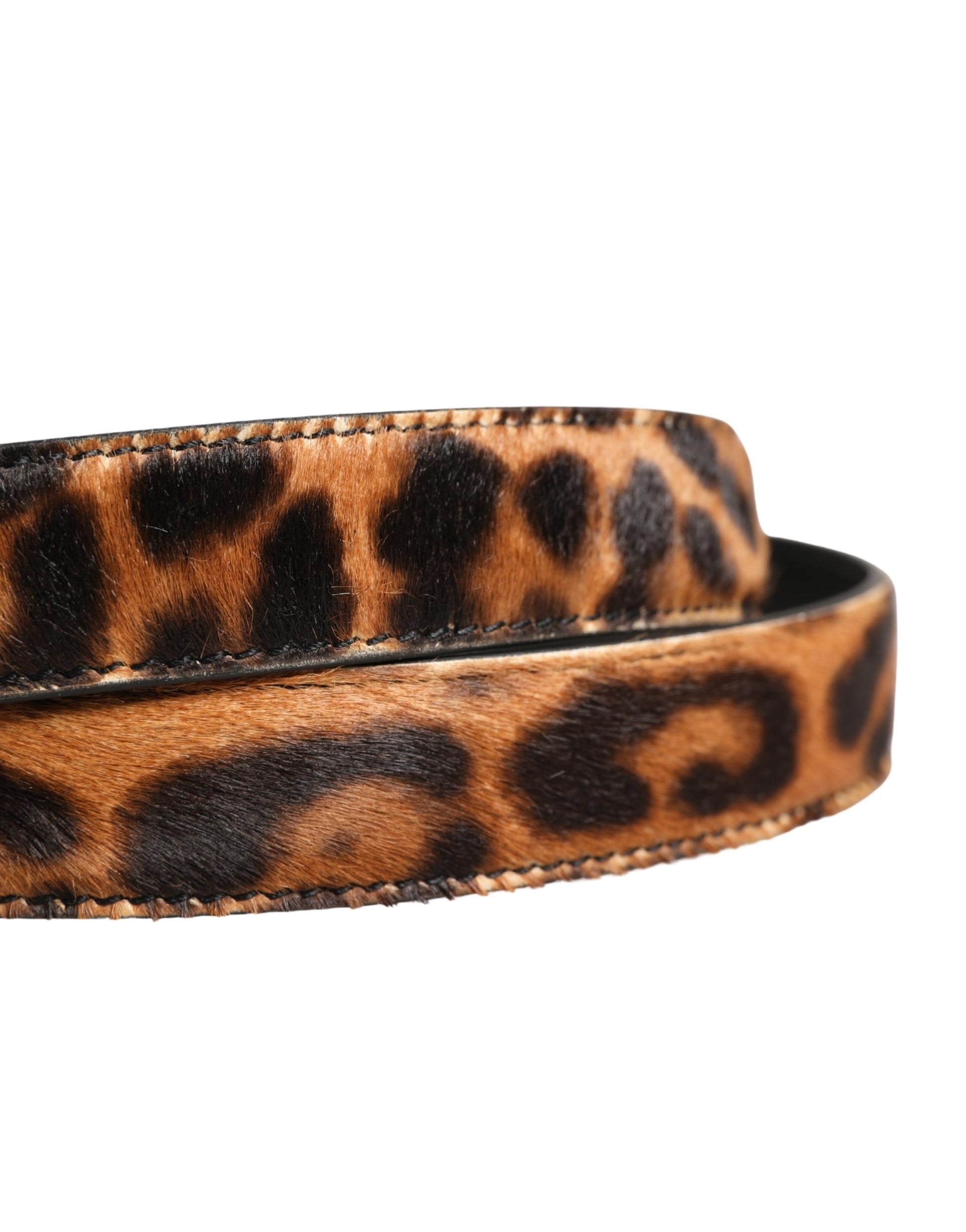 Dolce & Gabbana Brown Calf Fur Leopard Metal Buckle Belt Curated Luxury Accessories by Orvyn