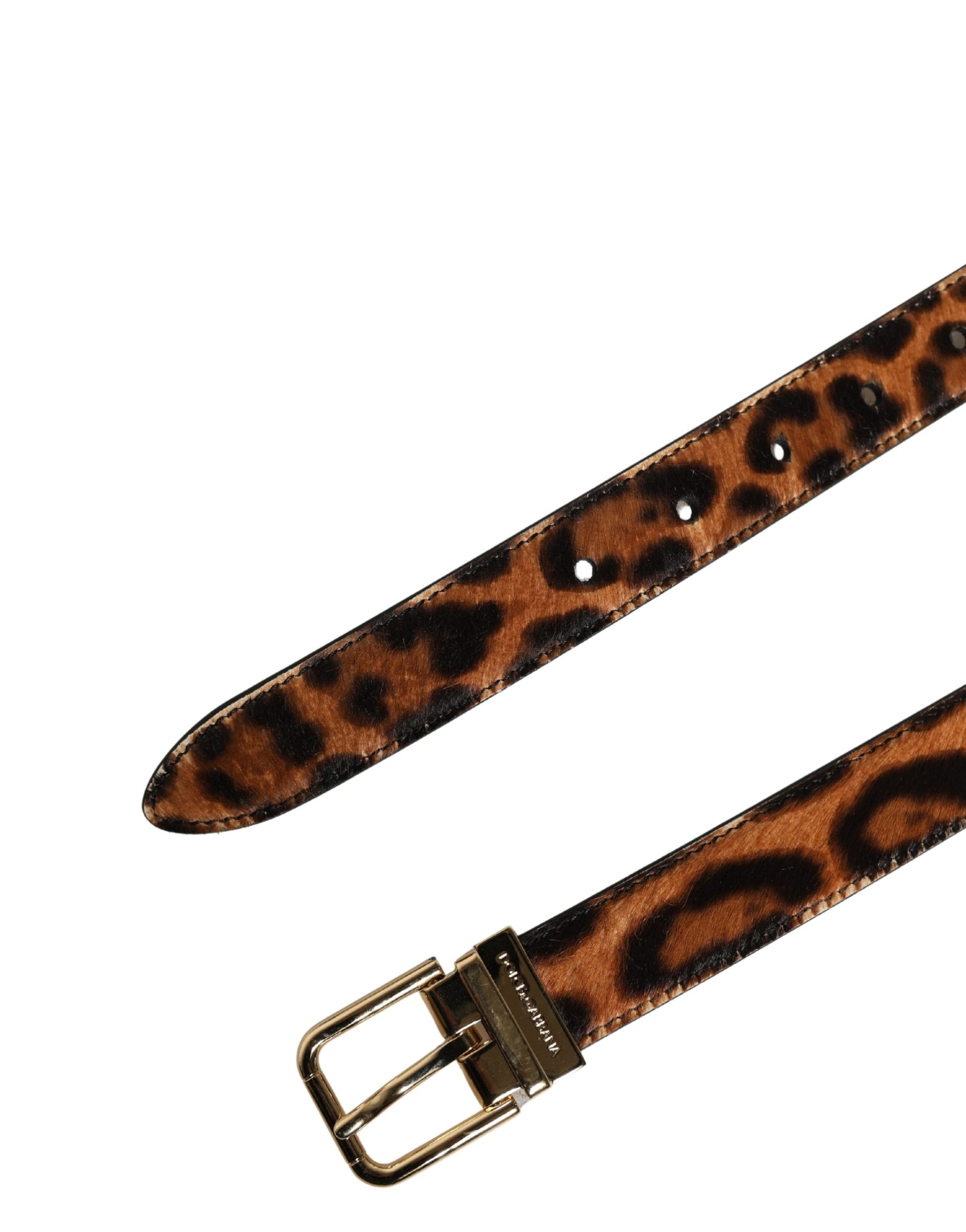 Dolce & Gabbana Brown Calf Fur Leopard Metal Buckle Belt Curated Luxury Accessories by Orvyn