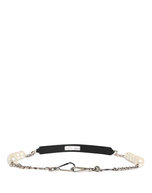 Dolce & Gabbana Black Leather Silver Chain Bag Accessory Shoulder Strap Curated Luxury Accessories by Orvyn