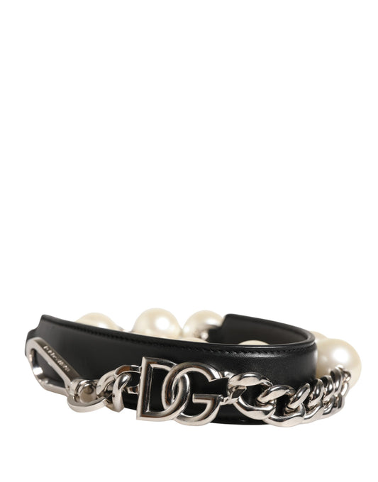 Dolce & Gabbana Black Leather Silver Chain Bag Accessory Shoulder Strap Curated Luxury Accessories by Orvyn