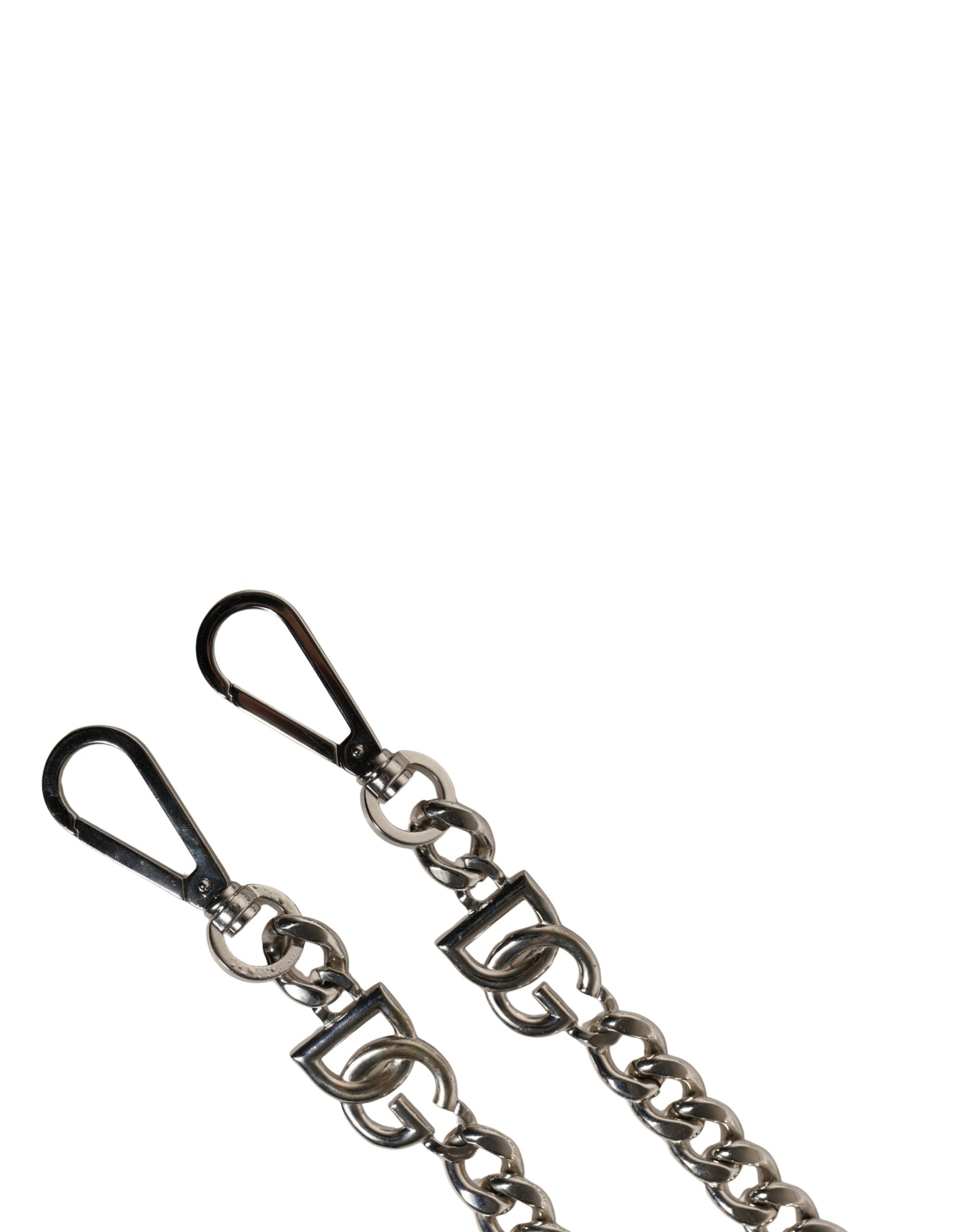 Dolce & Gabbana Black Leather Silver Chain Bag Accessory Shoulder Strap Curated Luxury Accessories by Orvyn