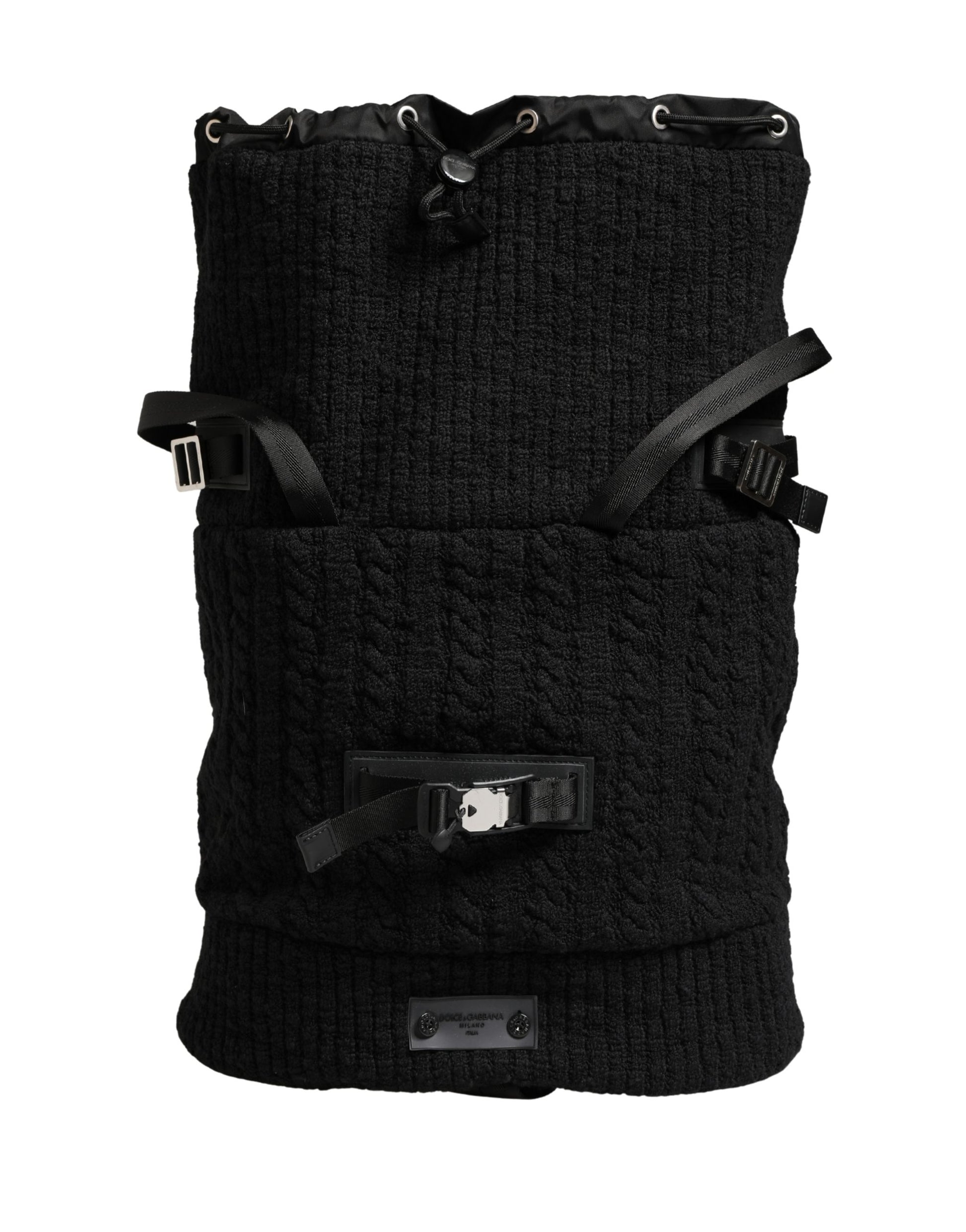 Dolce & Gabbana Black Tricot Wool Blend Duffel Backpack Travel Borse Bag Curated Luxury Accessories by Orvyn