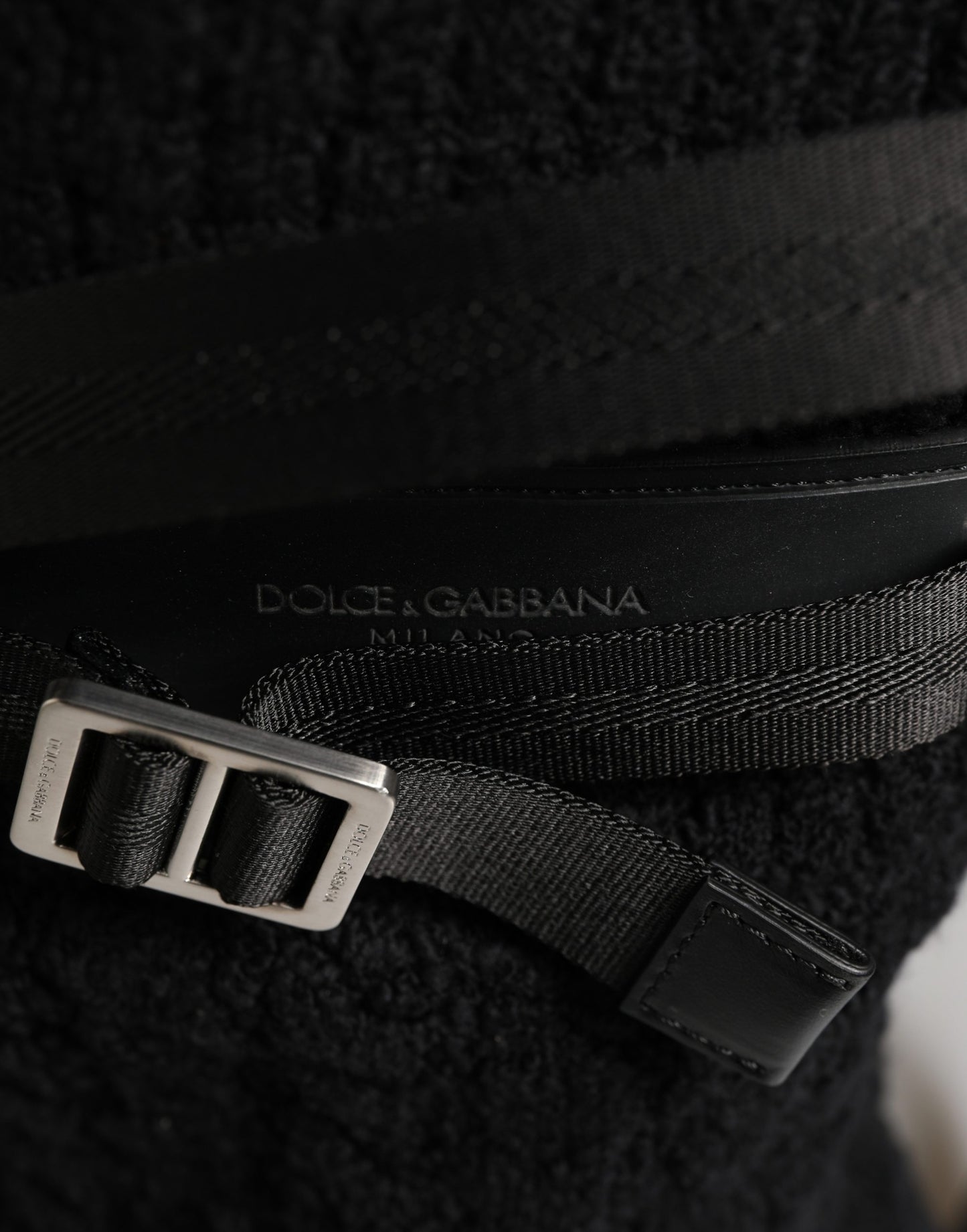 Dolce & Gabbana Black Tricot Wool Blend Duffel Backpack Travel Borse Bag Curated Luxury Accessories by Orvyn