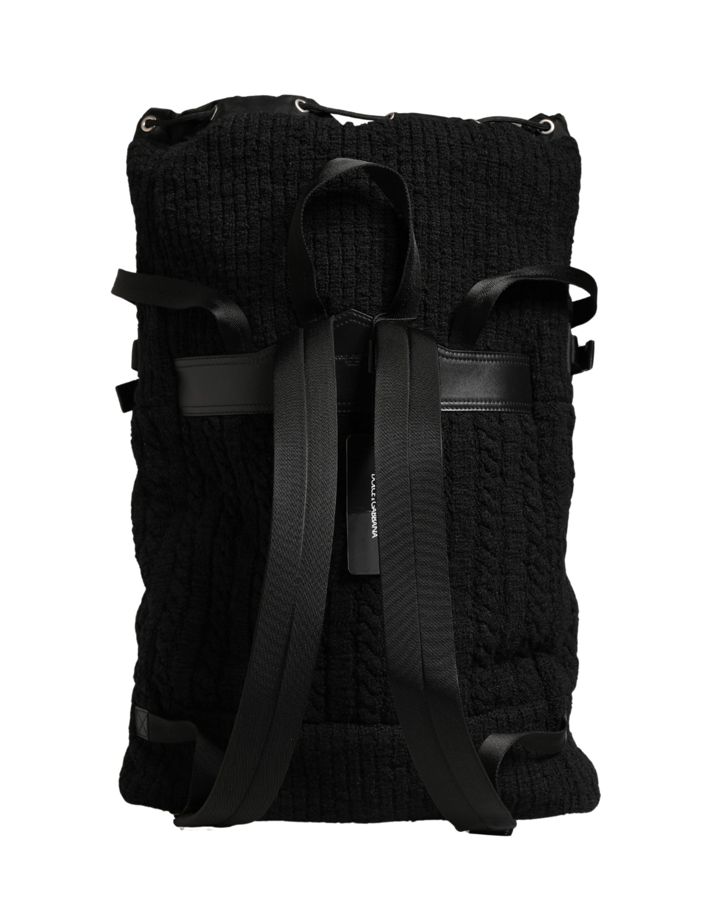 Dolce & Gabbana Black Tricot Wool Blend Duffel Backpack Travel Borse Bag Curated Luxury Accessories by Orvyn