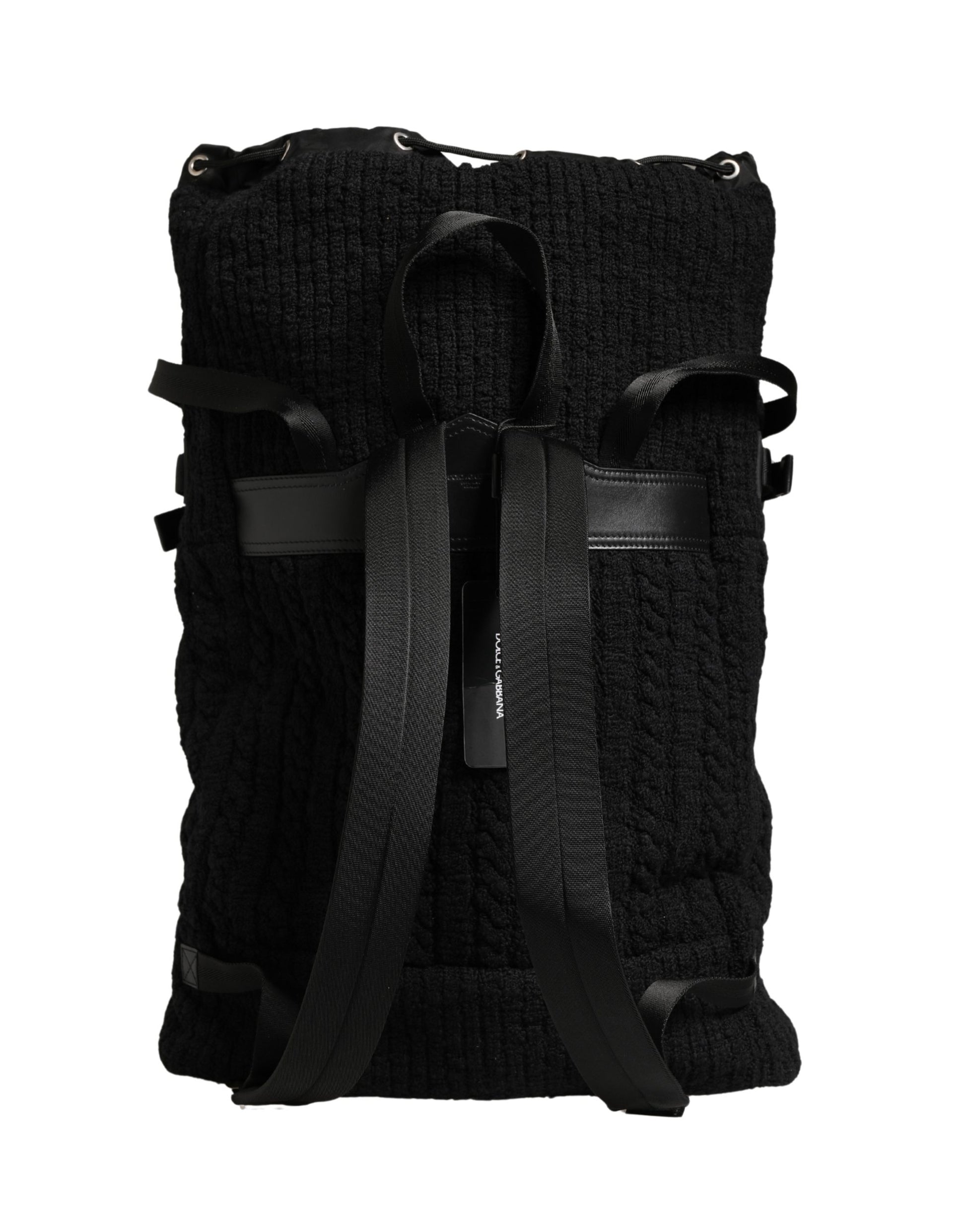 Dolce & Gabbana Black Tricot Wool Blend Duffel Backpack Travel Borse Bag Curated Luxury Accessories by Orvyn