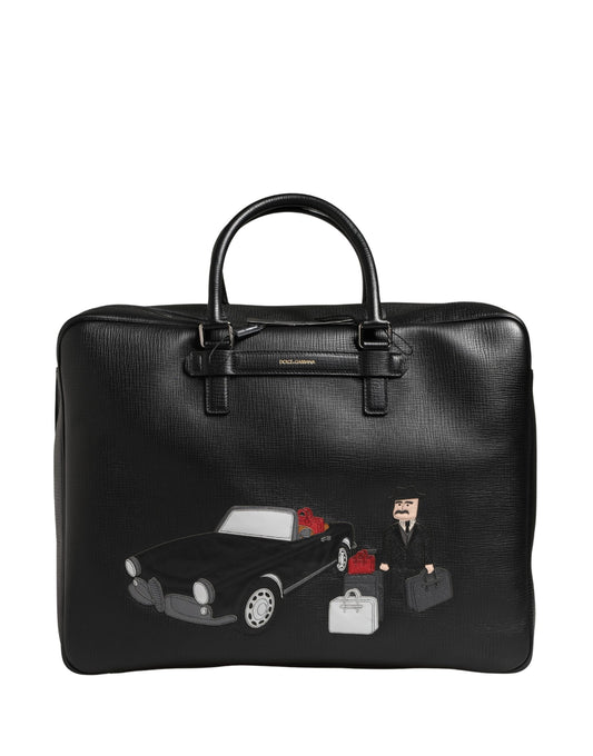 Dolce & Gabbana Black Car Man Applique Leather Weekender Borse Bag Curated Luxury Accessories by Orvyn