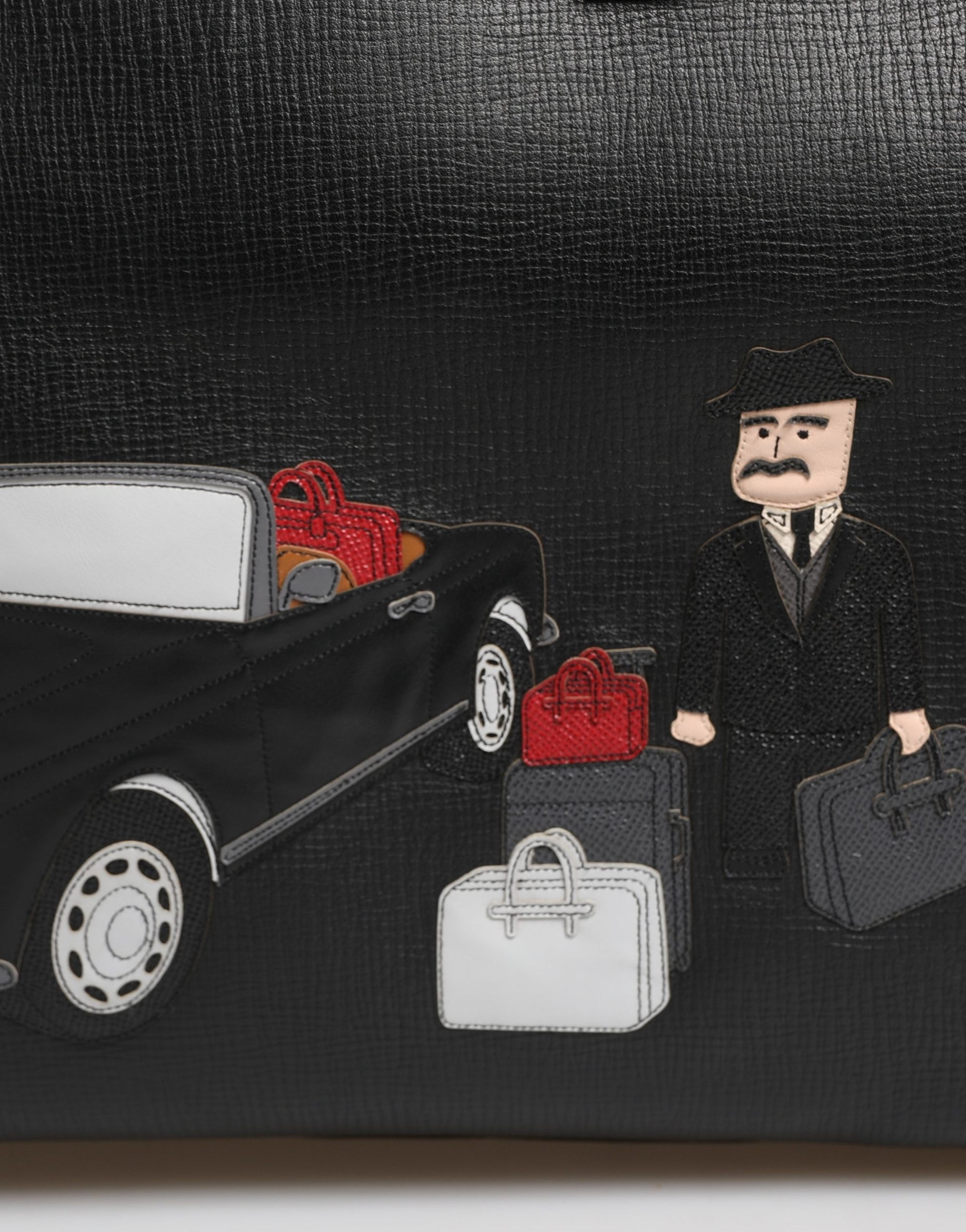 Dolce & Gabbana Black Car Man Applique Leather Weekender Borse Bag Curated Luxury Accessories by Orvyn