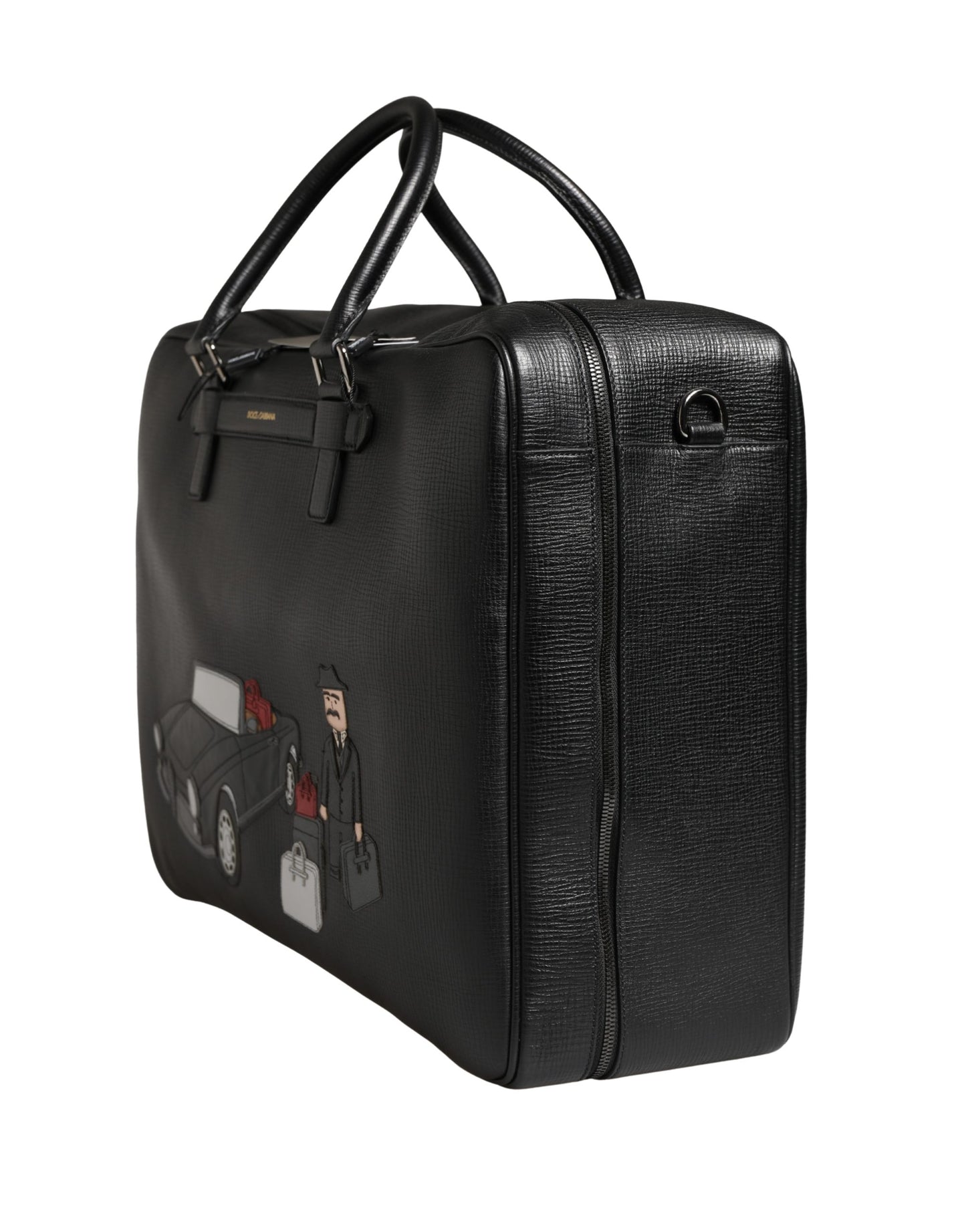 Dolce & Gabbana Black Car Man Applique Leather Weekender Borse Bag Curated Luxury Accessories by Orvyn