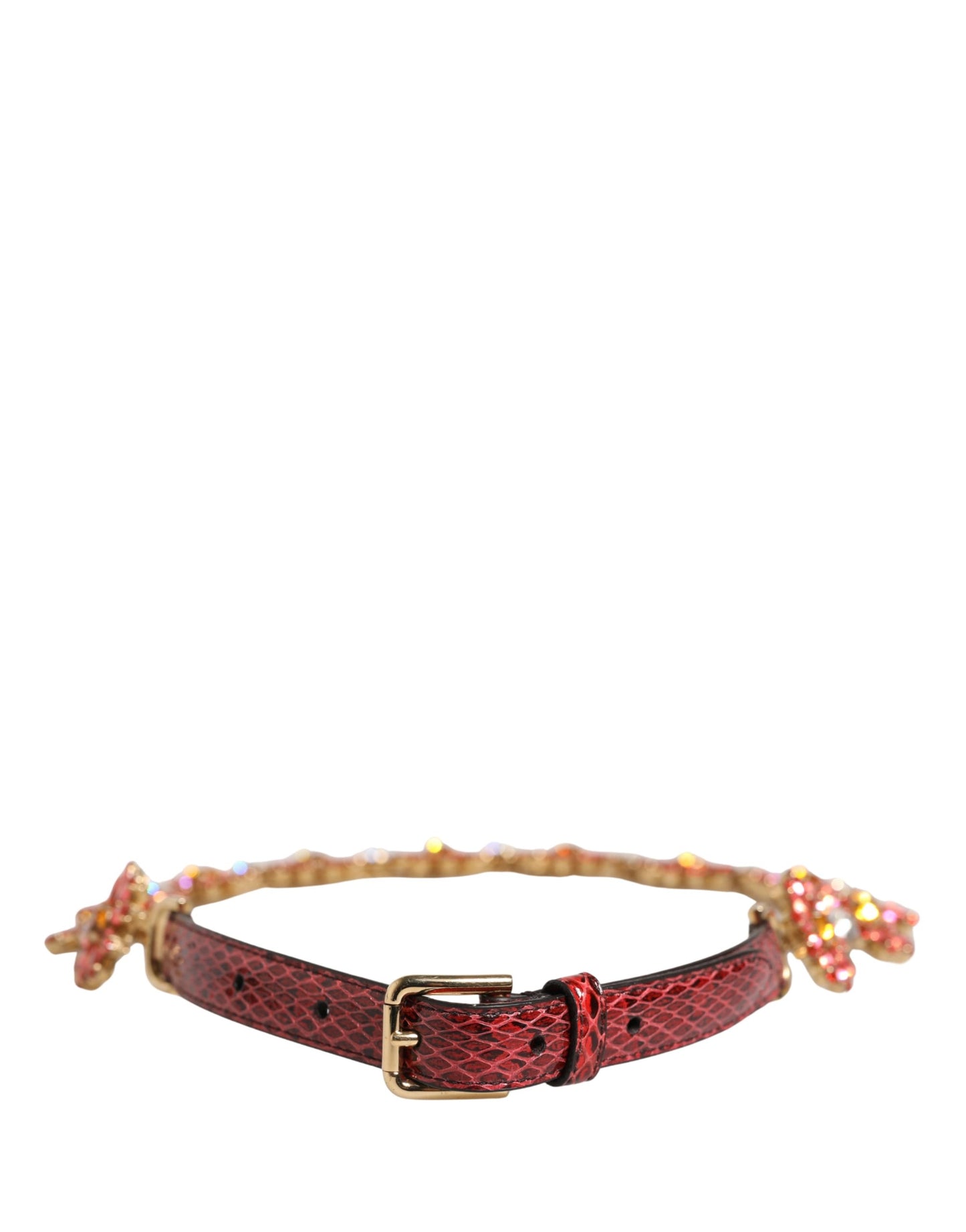 Dolce & Gabbana Red Leather Daisy Crystal Embellished Waist Belt Curated Luxury Accessories by Orvyn
