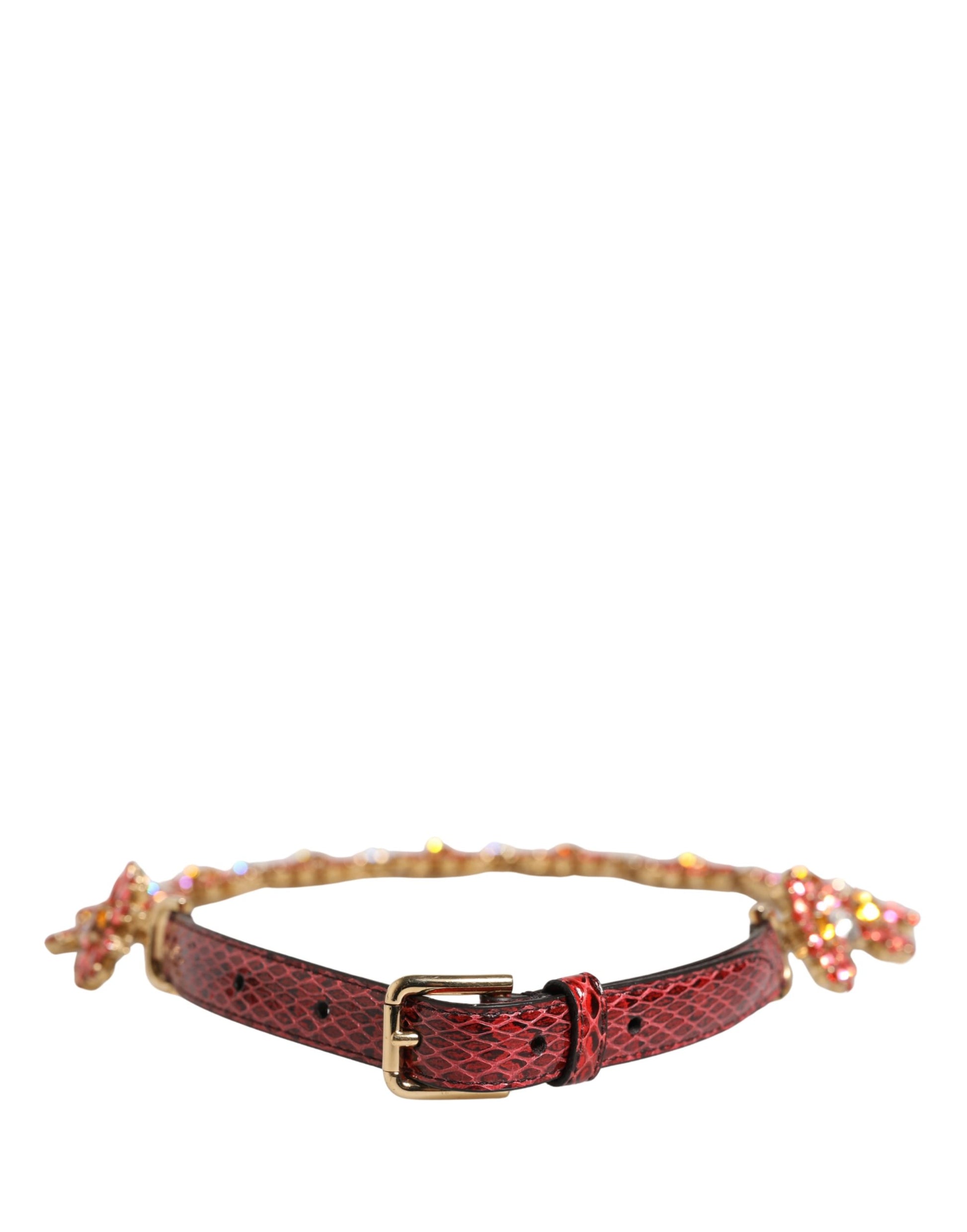Dolce & Gabbana Red Leather Daisy Crystal Embellished Waist Belt Curated Luxury Accessories by Orvyn
