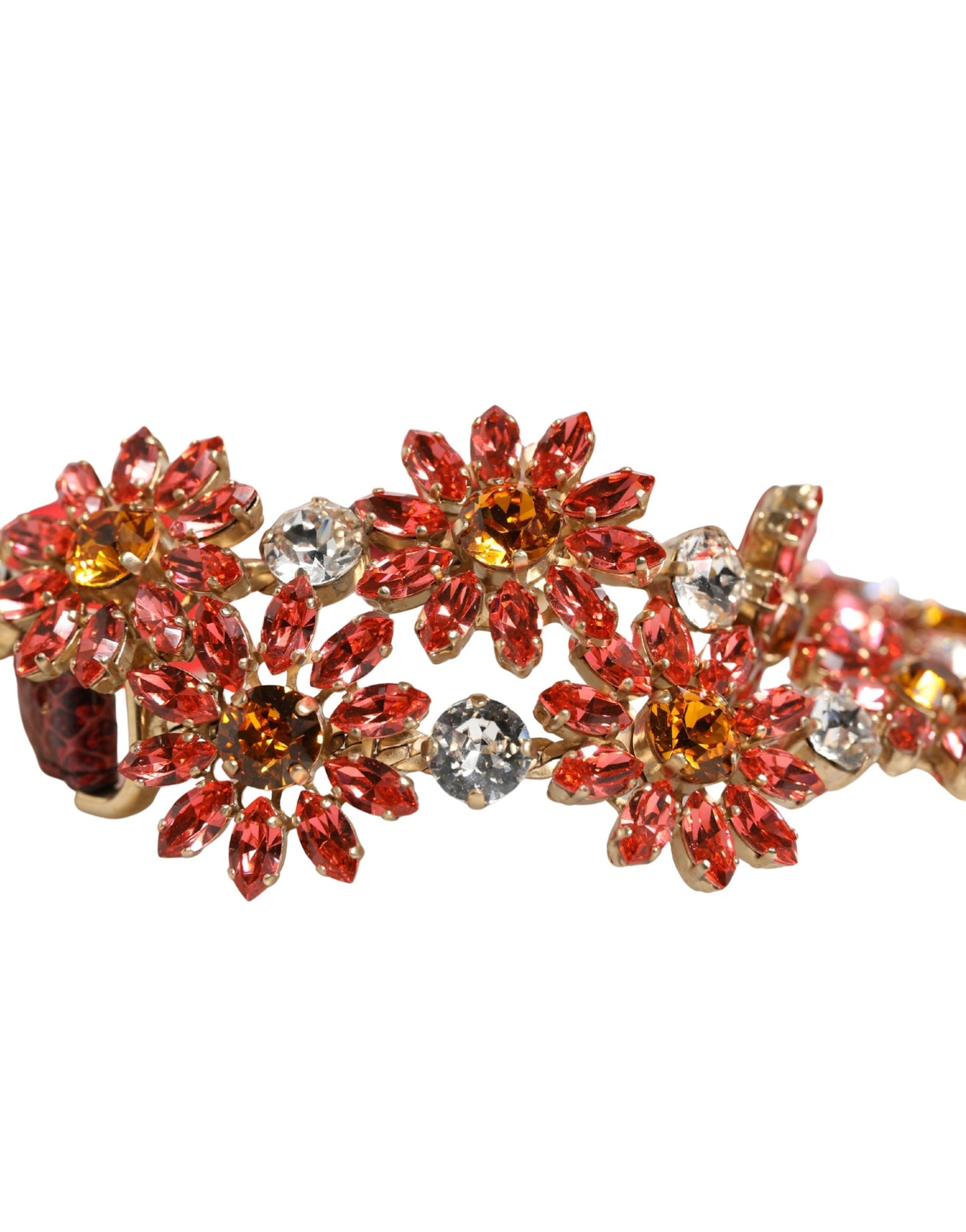 Dolce & Gabbana Red Leather Daisy Crystal Embellished Waist Belt Curated Luxury Accessories by Orvyn