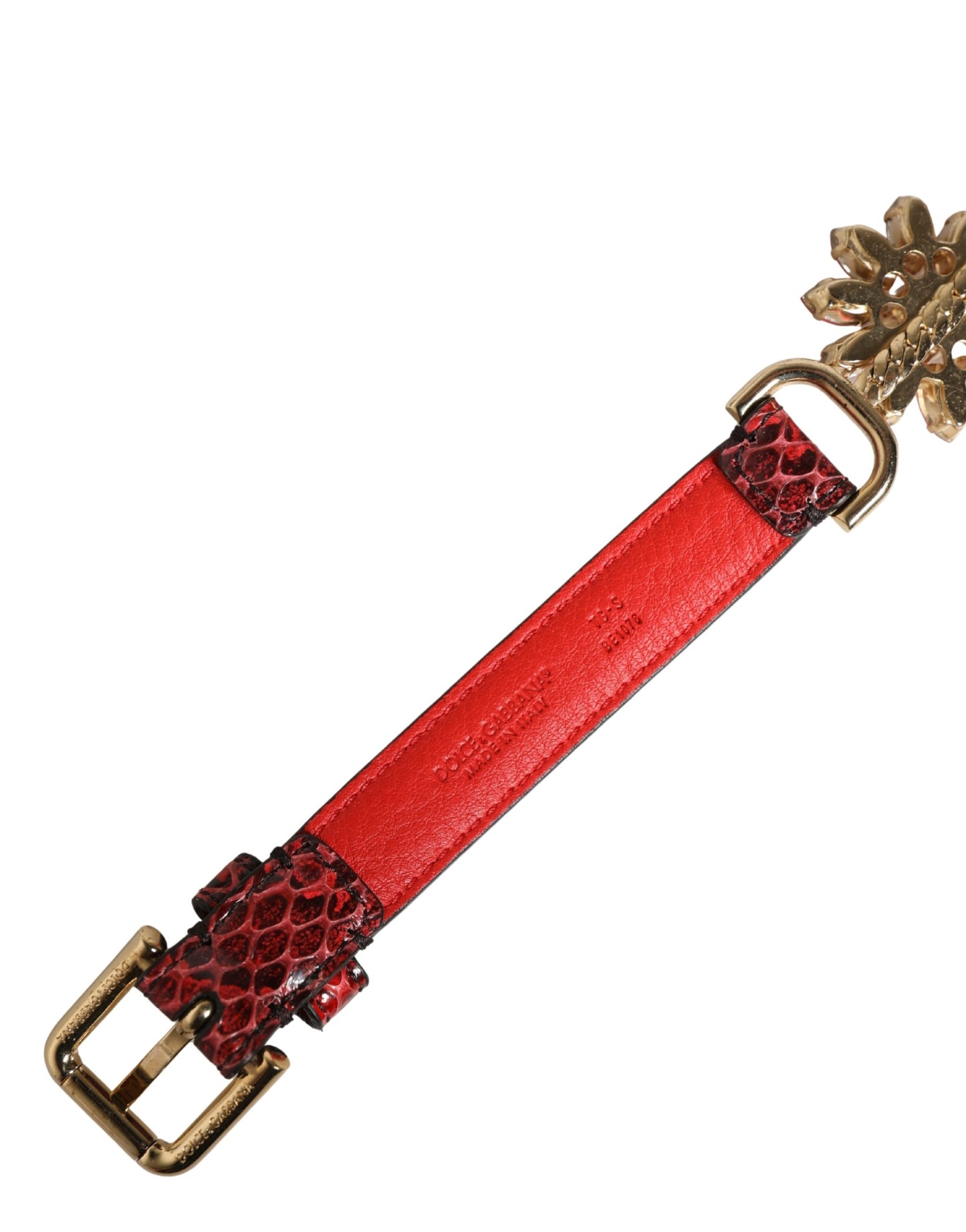 Dolce & Gabbana Red Leather Daisy Crystal Embellished Waist Belt Curated Luxury Accessories by Orvyn