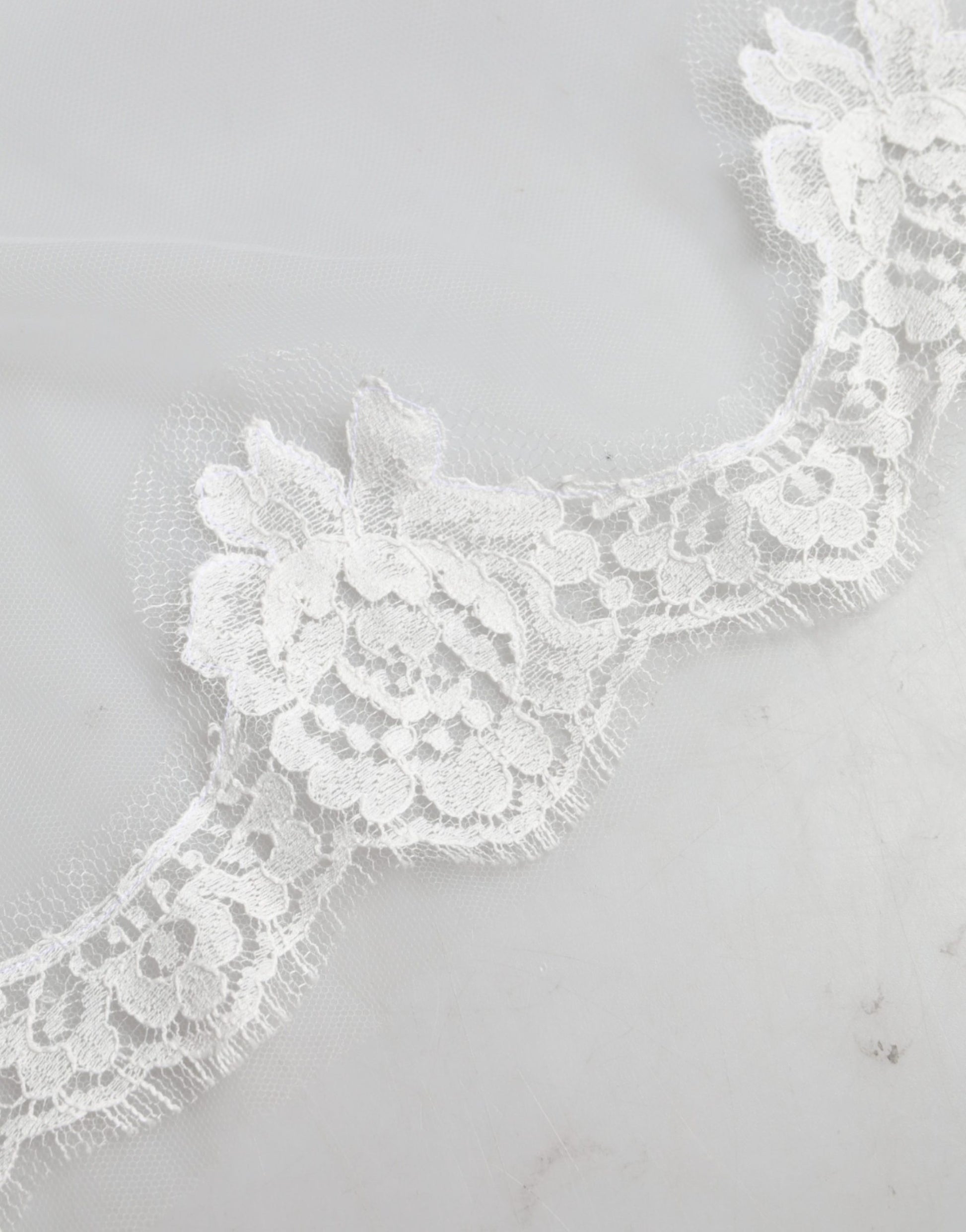 Dolce & Gabbana White Floral LaceNylon Floor Length 3M Long Veil Curated Luxury Accessories by Orvyn