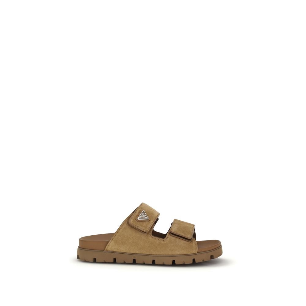 Prada Brown Calf Leather Bos Taurus Strap-On Sandals Curated Luxury Accessories by Orvyn