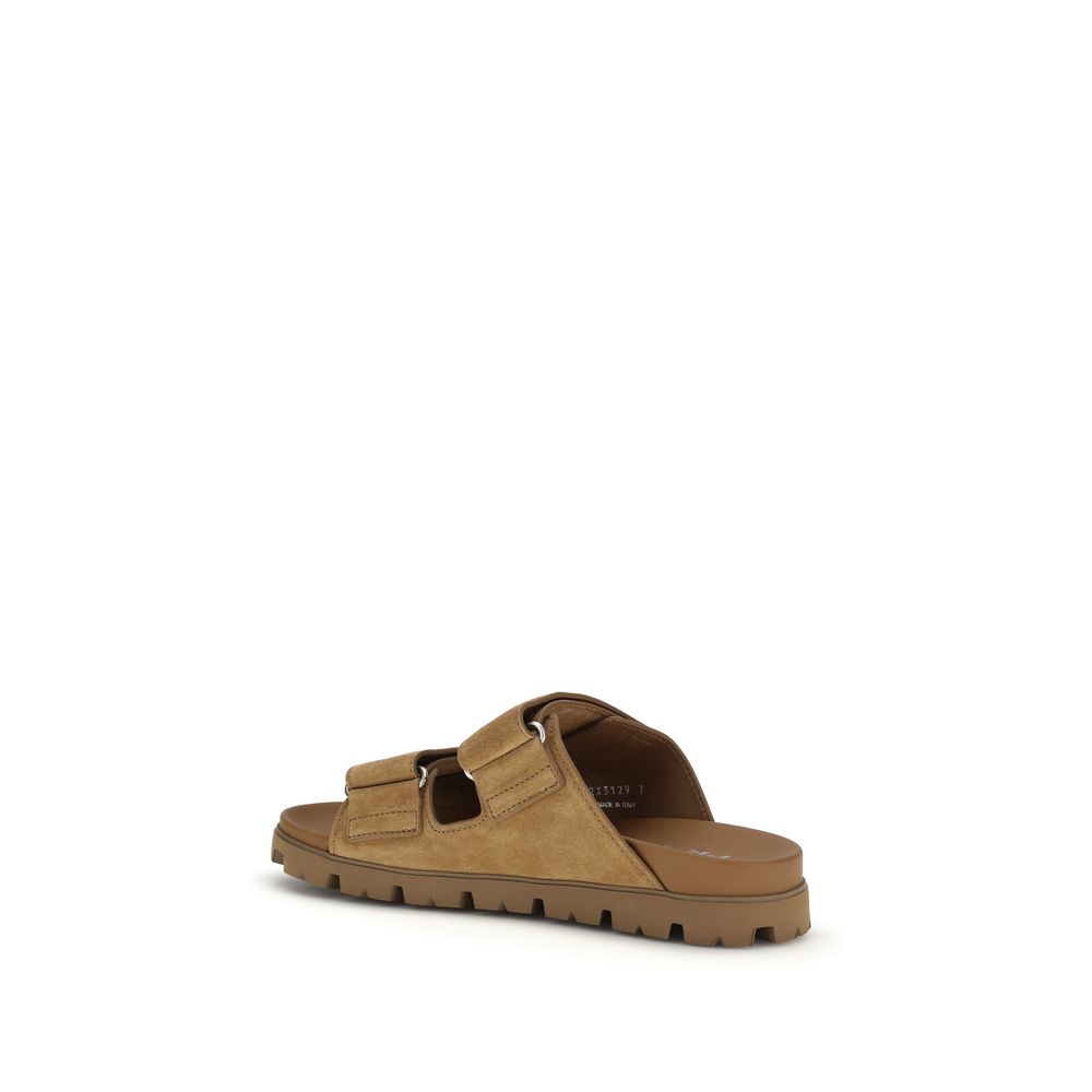 Prada Brown Calf Leather Bos Taurus Strap-On Sandals Curated Luxury Accessories by Orvyn