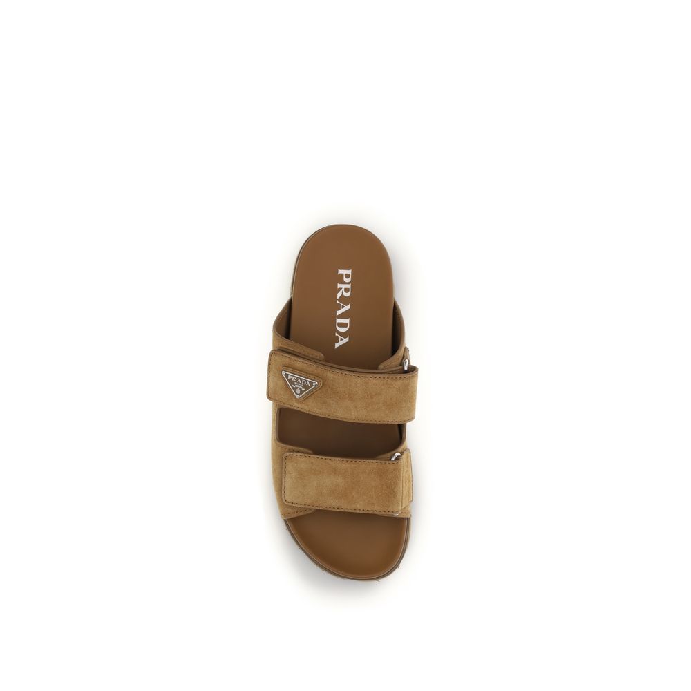 Prada Brown Calf Leather Bos Taurus Strap-On Sandals Curated Luxury Accessories by Orvyn