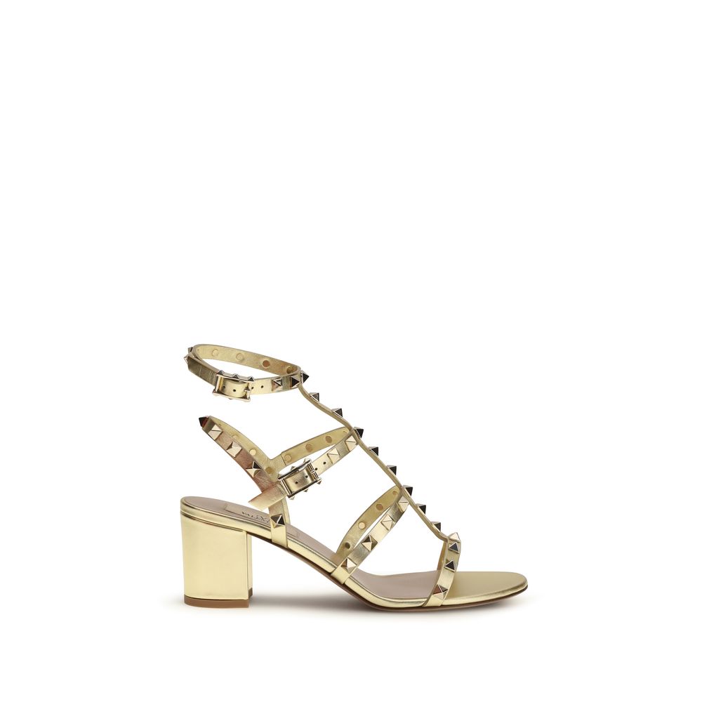 Valentino Garavani Gold Calf Leather Bos Taurus Strap-On Sandals Curated Luxury Accessories by Orvyn