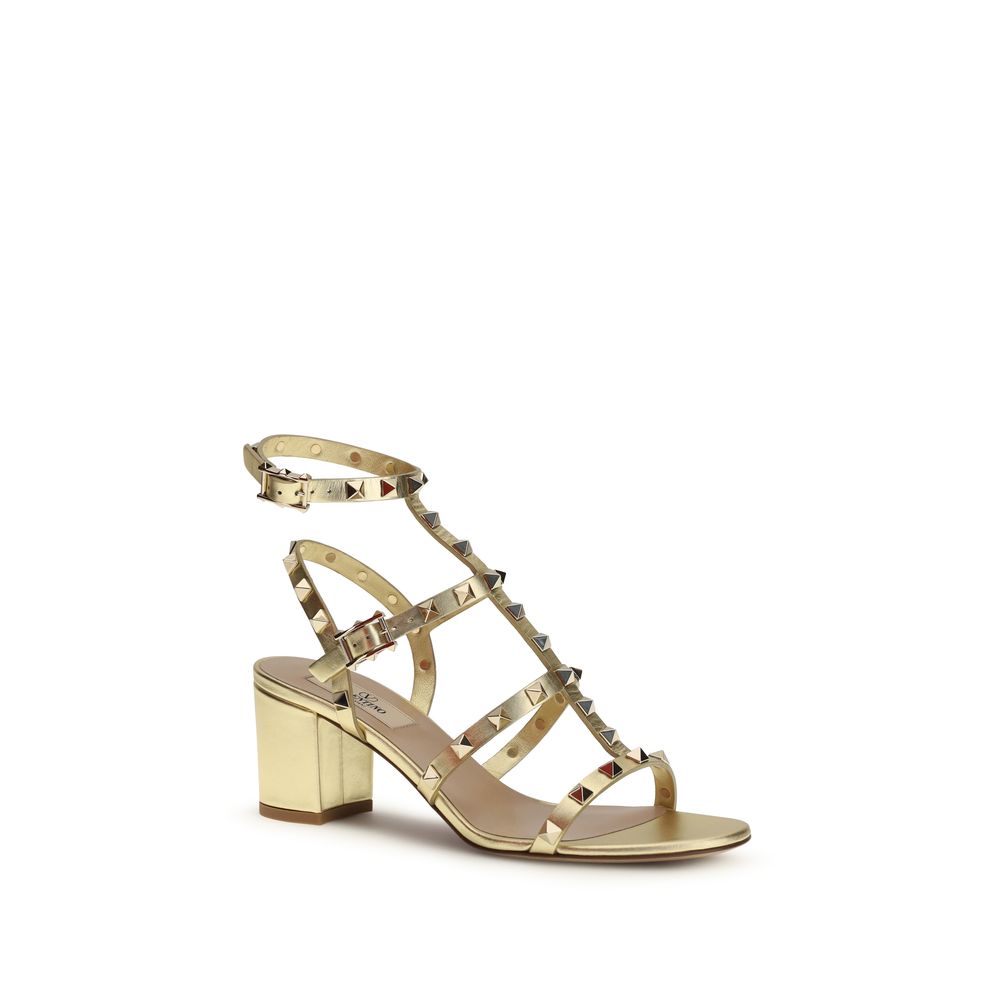 Valentino Garavani Gold Calf Leather Bos Taurus Strap-On Sandals Curated Luxury Accessories by Orvyn