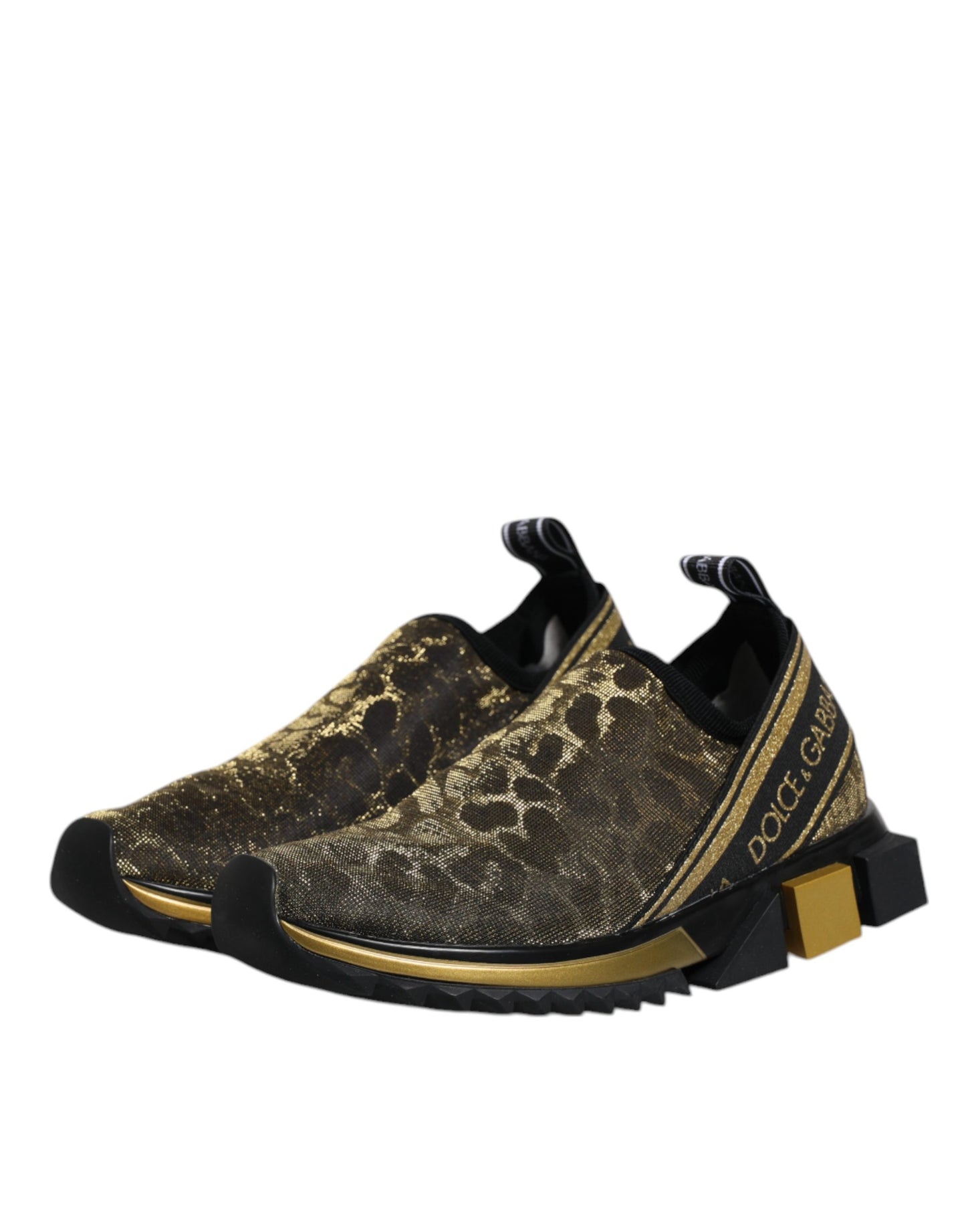 Dolce & Gabbana Gold Glitter Leopard Sorrento Sneakers Shoes Curated Luxury Accessories by Orvyn