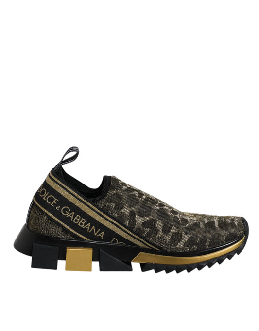 Dolce & Gabbana Gold Glitter Leopard Sorrento Sneakers Shoes Curated Luxury Accessories by Orvyn