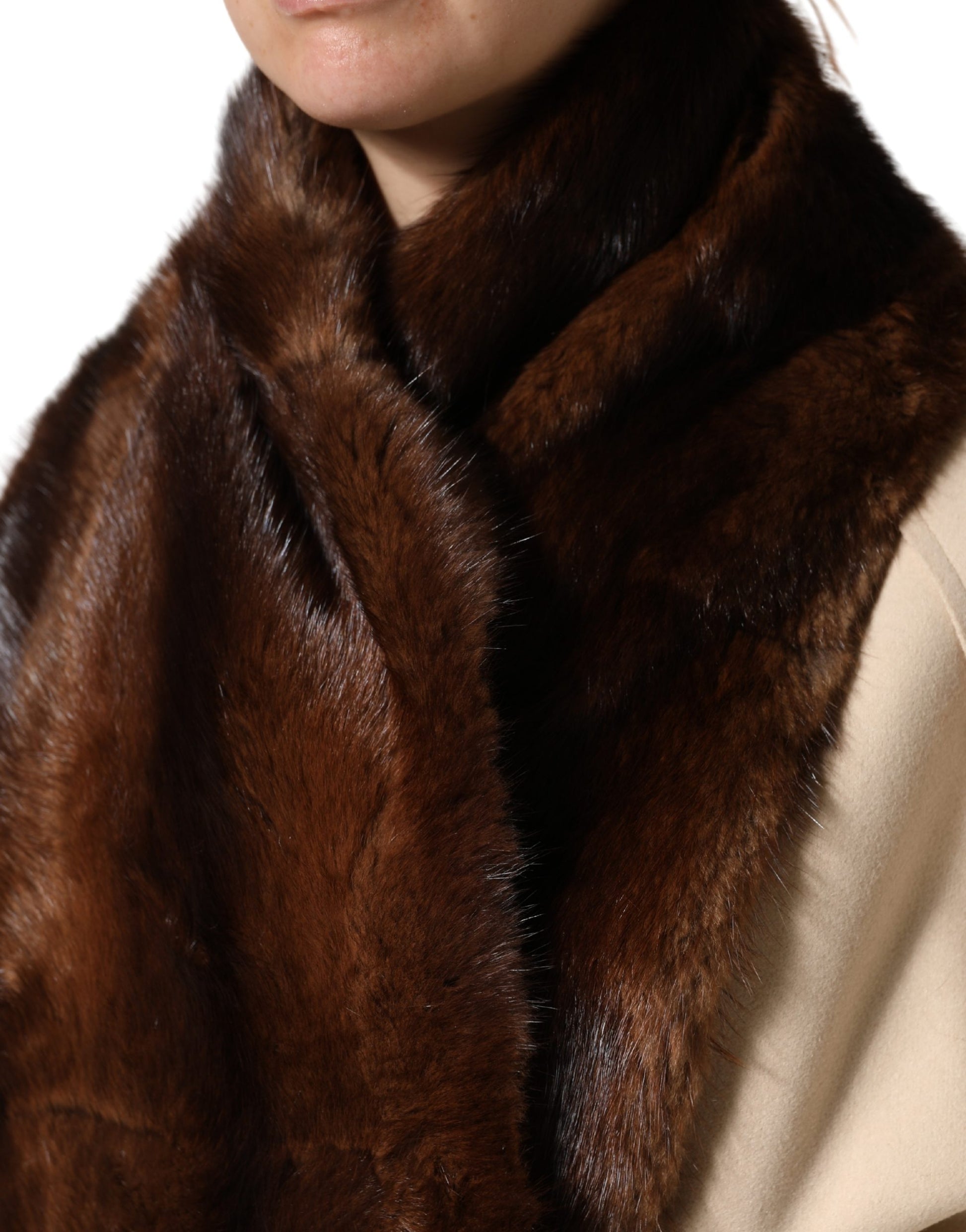 Dolce & Gabbana Black Brown Stripe Fur Shawl Wrap Scarf Curated Luxury Accessories by Orvyn