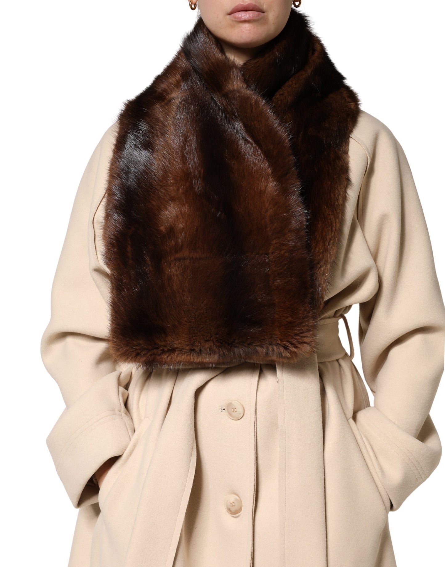 Dolce & Gabbana Black Brown Stripe Fur Shawl Wrap Scarf Curated Luxury Accessories by Orvyn